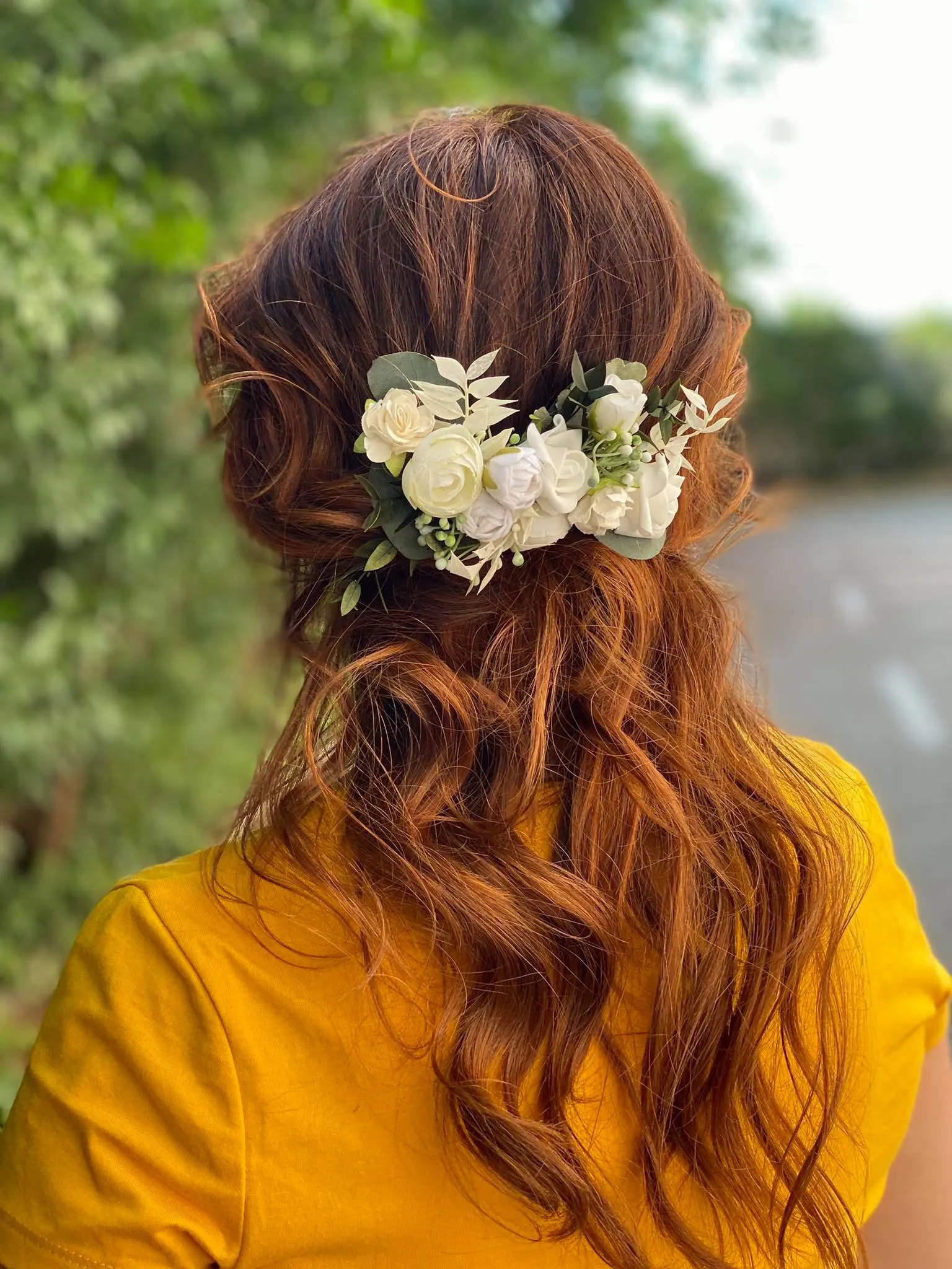 Bridal boho flower hair comb Ivory and green headpiece Peony and roses wedding hair comb Bridal hair accessories Magaela White flower comb