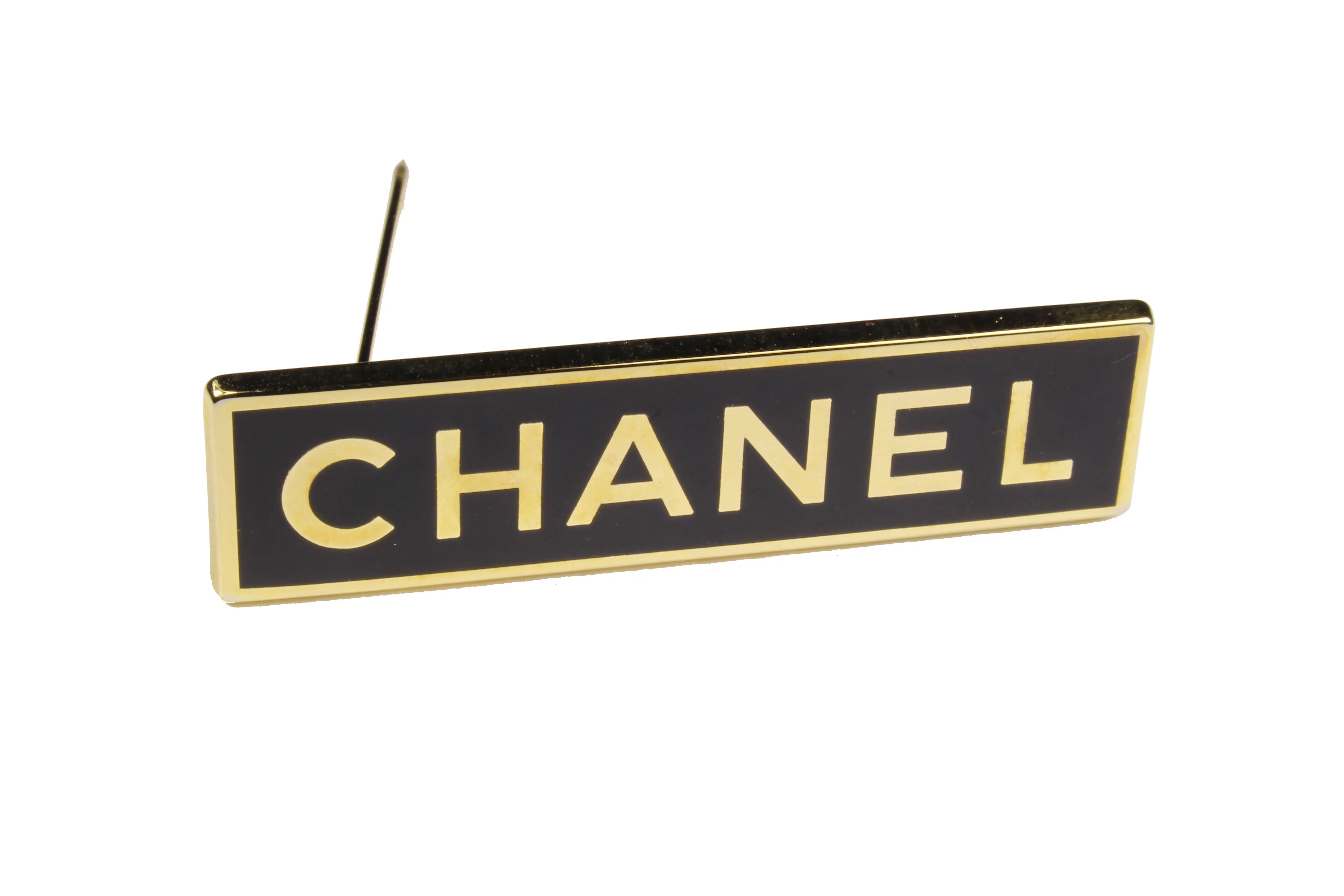CHANEL rectangular logo brooch