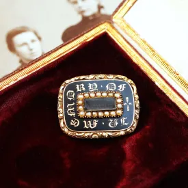 Circa 1820's Enamel & Gold Mourning Brooch