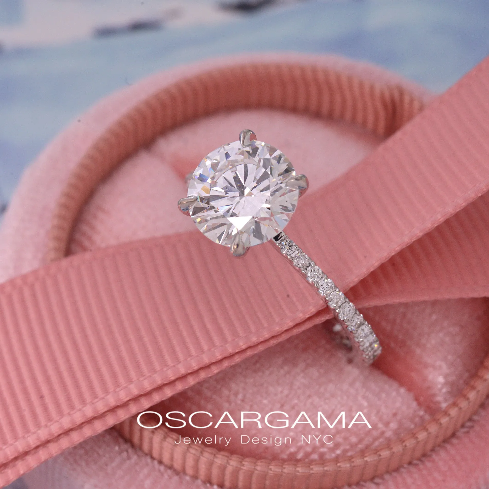 Classic round solitaire diamond engagement ring - micro pave 2ct to 3ct Lab grown center stone