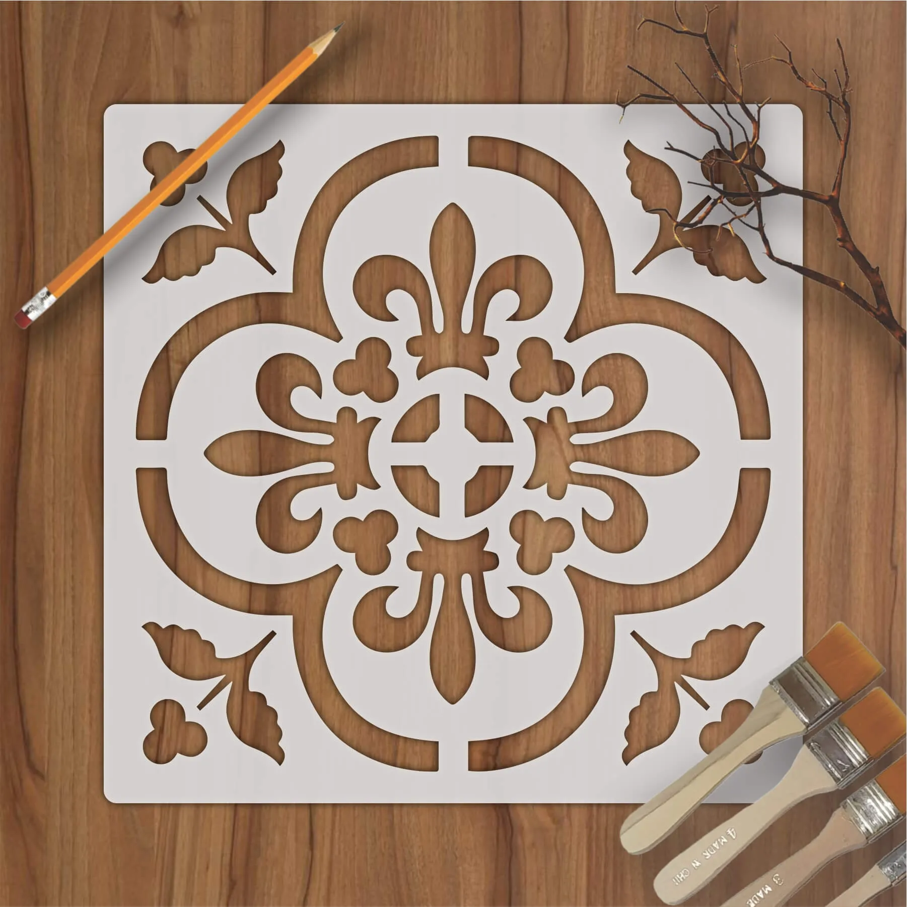 Damask Motif Reusable Stencil For Canvas And Wall Painting.ID#235