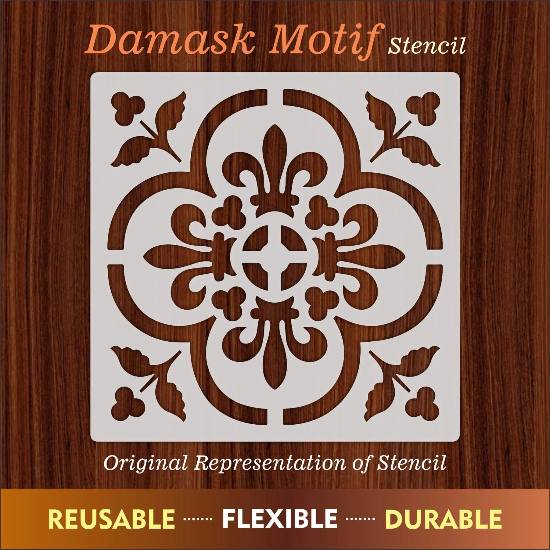 Damask Motif Reusable Stencil For Canvas And Wall Painting.ID#235