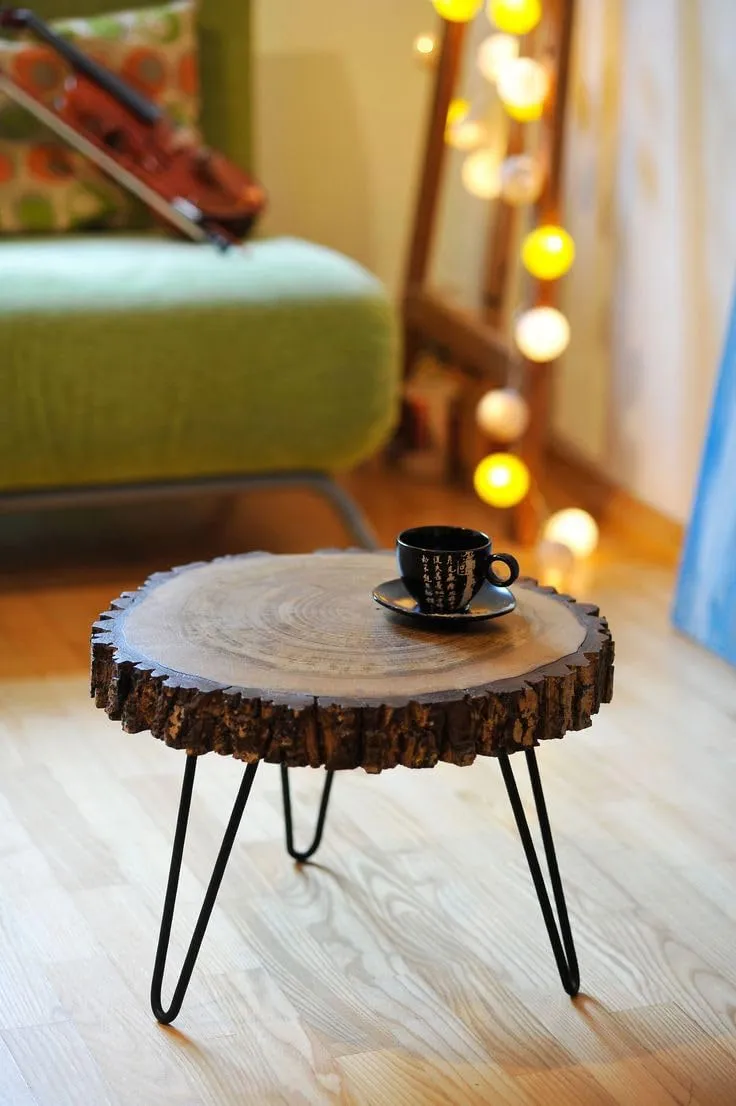 FANTASTIC STORE 9 Antique wooden End Table | Small Side Table | Corner Stool Plant Stand for Bedroom, Living Room Indoor and Outdoor tables (Black Metal Legs) Real Wood slice live Edge