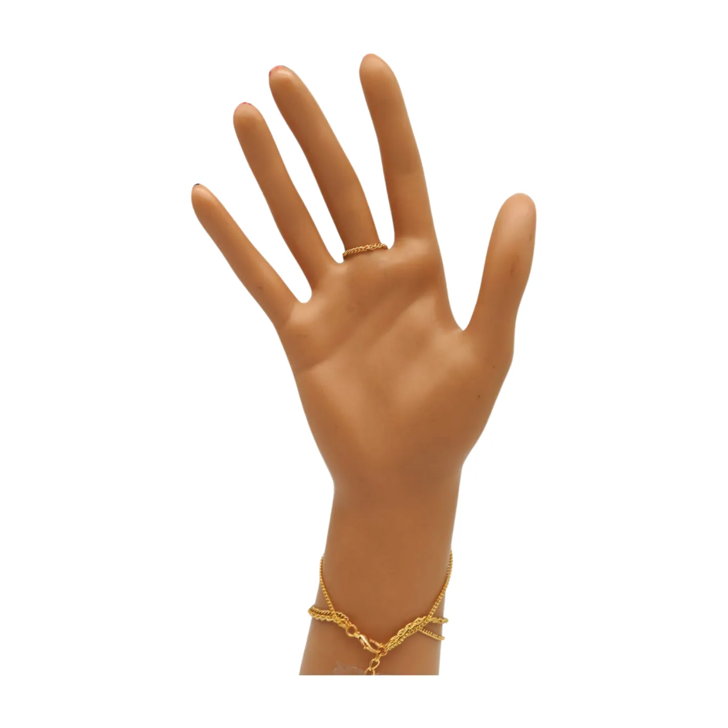 Gold Metal Hand Chain Bracelet Long Plate Connected Ring One Size