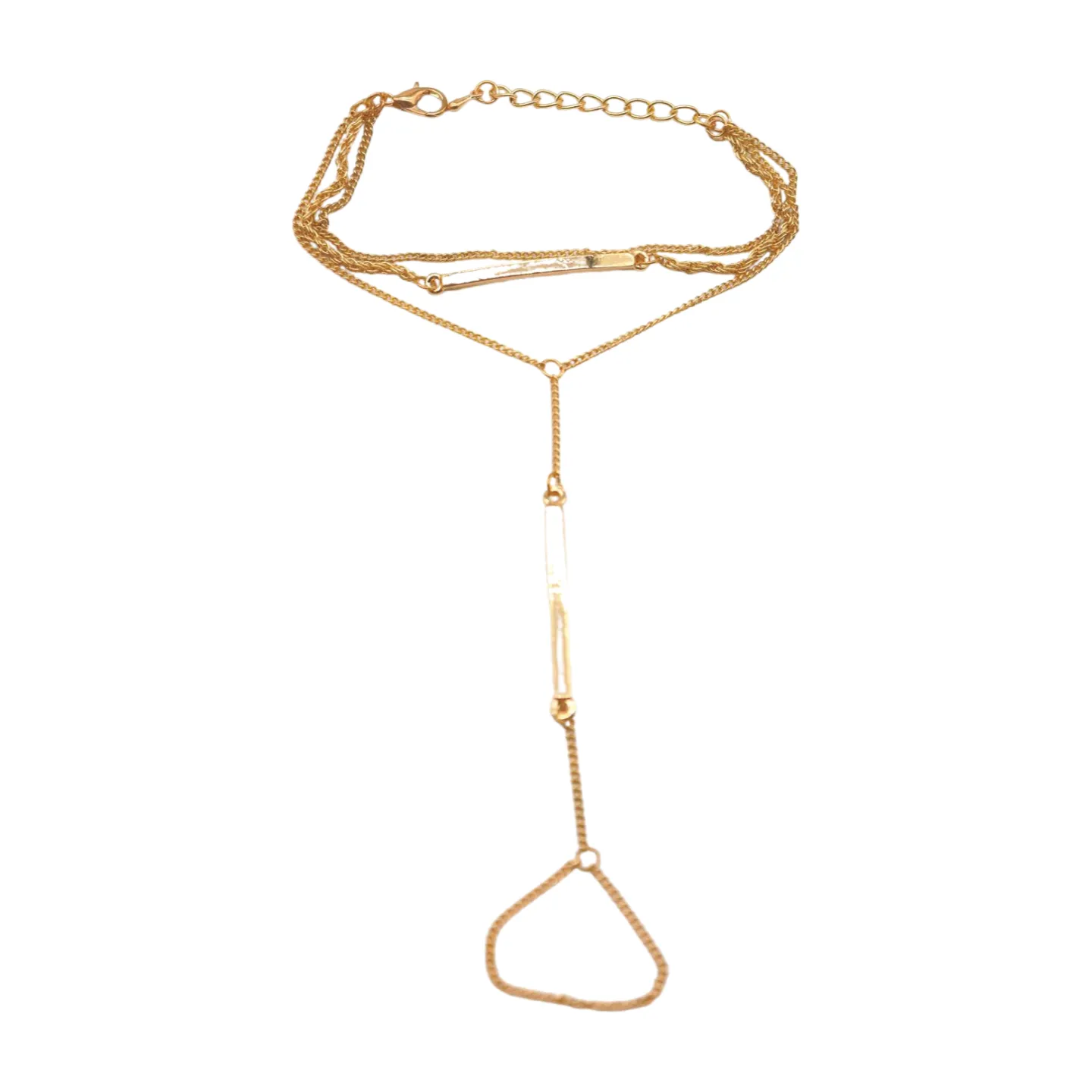 Gold Metal Hand Chain Bracelet Long Plate Connected Ring One Size