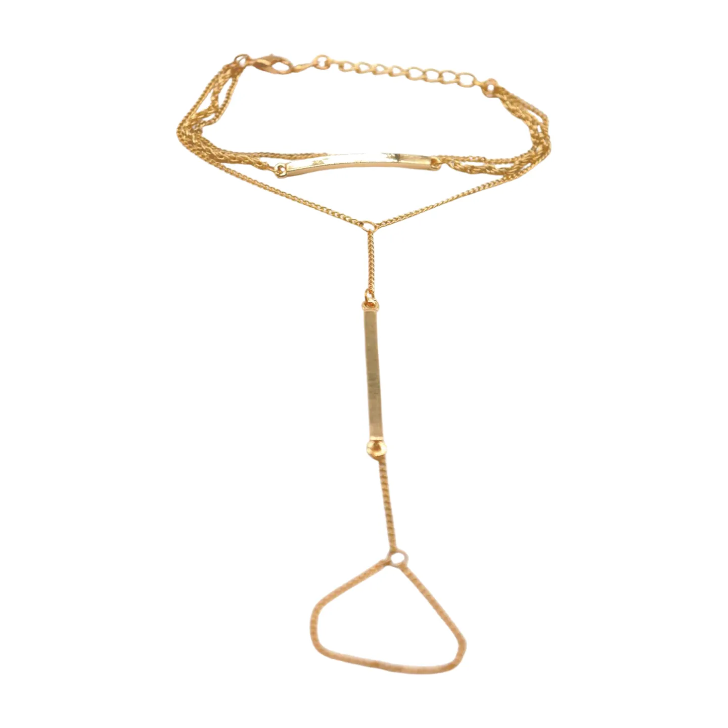 Gold Metal Hand Chain Bracelet Long Plate Connected Ring One Size