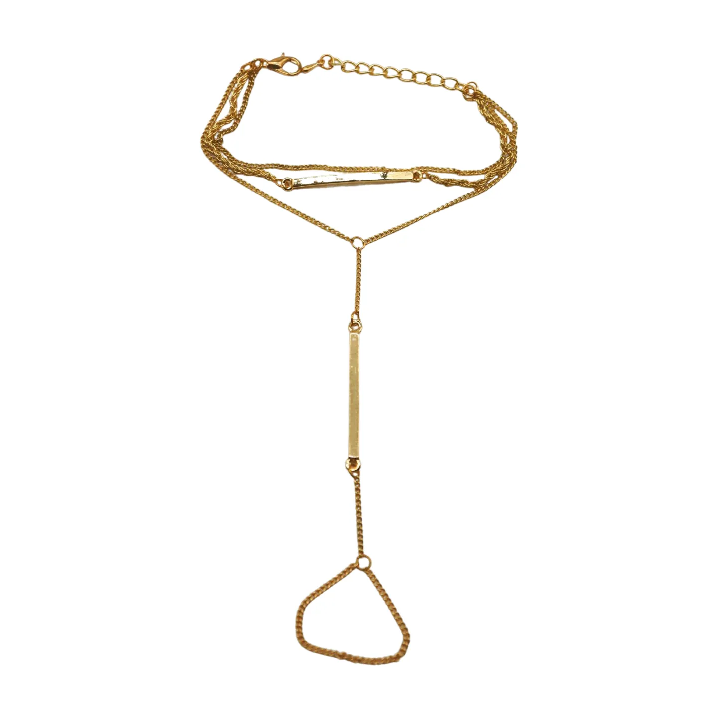 Gold Metal Hand Chain Bracelet Long Plate Connected Ring One Size