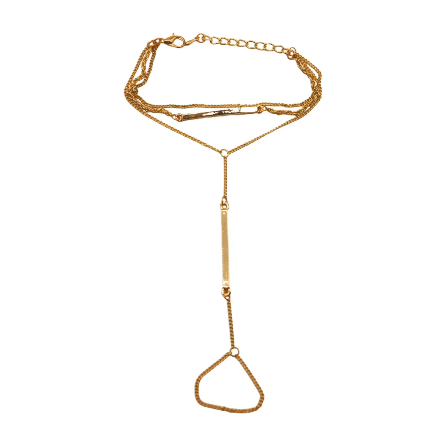 Gold Metal Hand Chain Bracelet Long Plate Connected Ring One Size