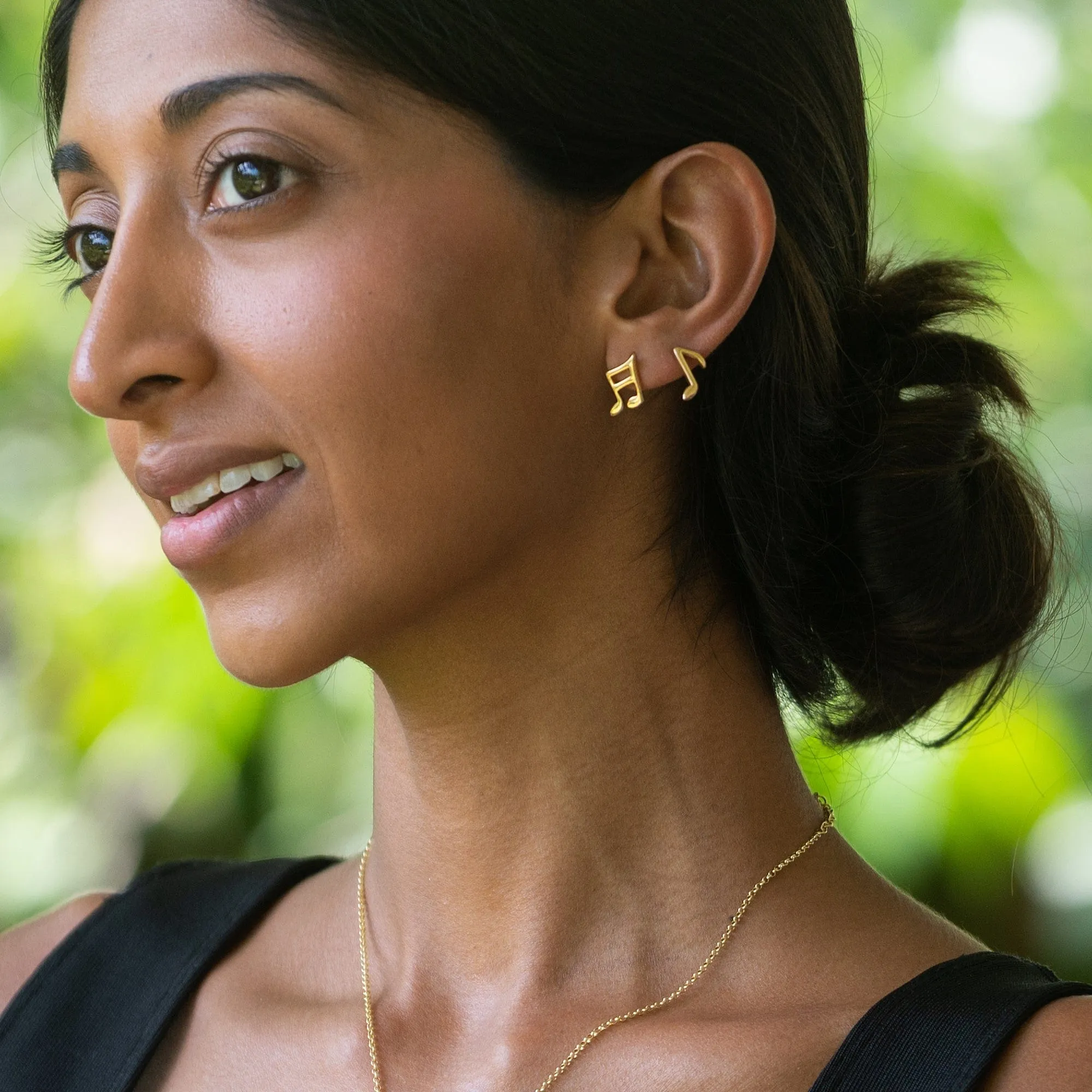 Gold Plated Music Note Stud Earrings