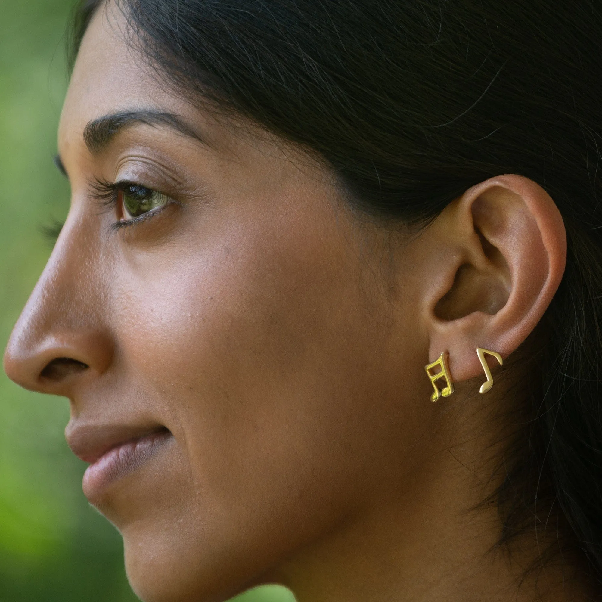 Gold Plated Music Note Stud Earrings