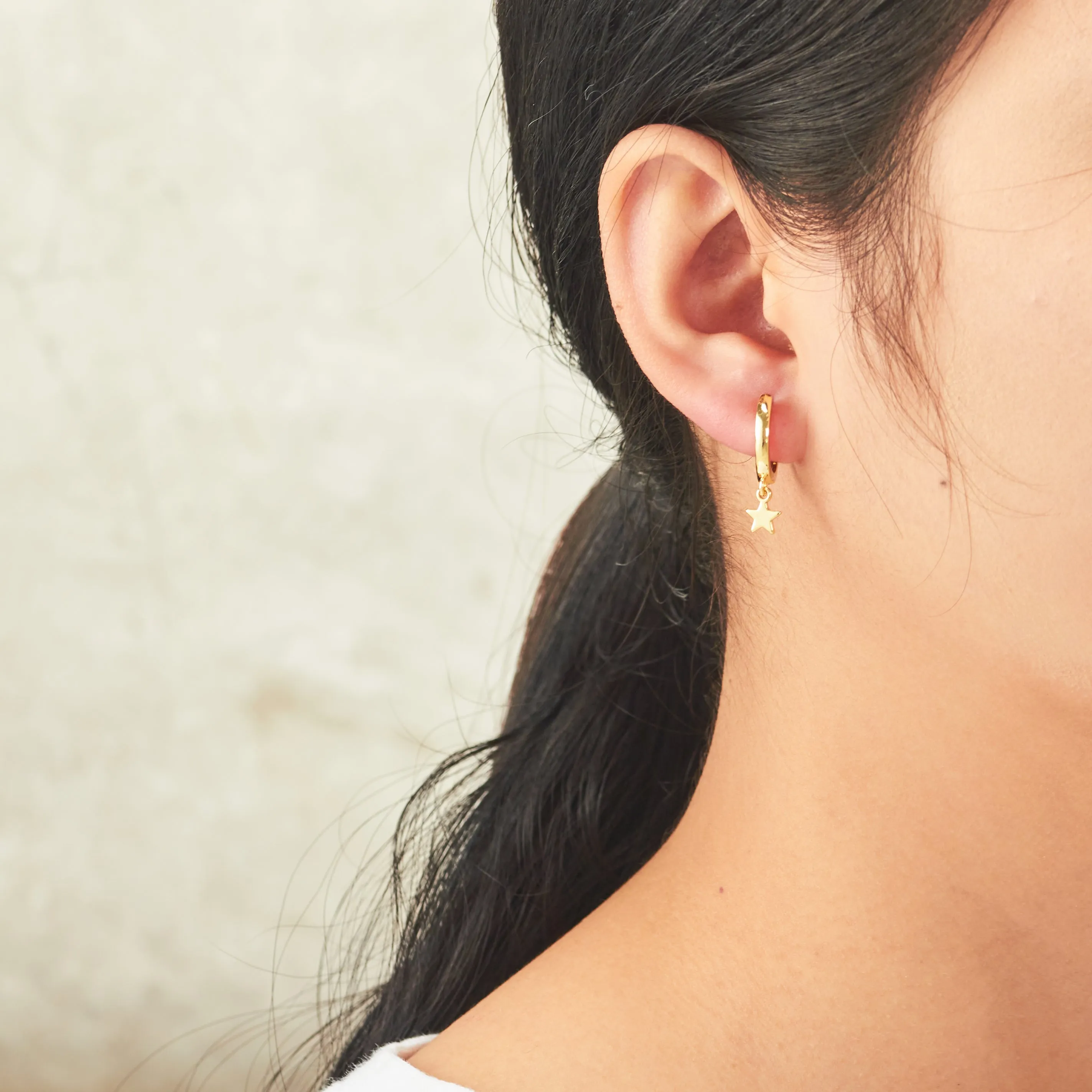Gold Plated Star Charm Hoop Earrings