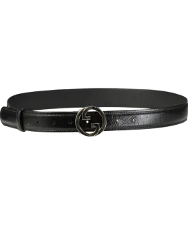 Gucci Black / Silver Blondie Interlocking Gg Leather Logo Belt Sz 90cm