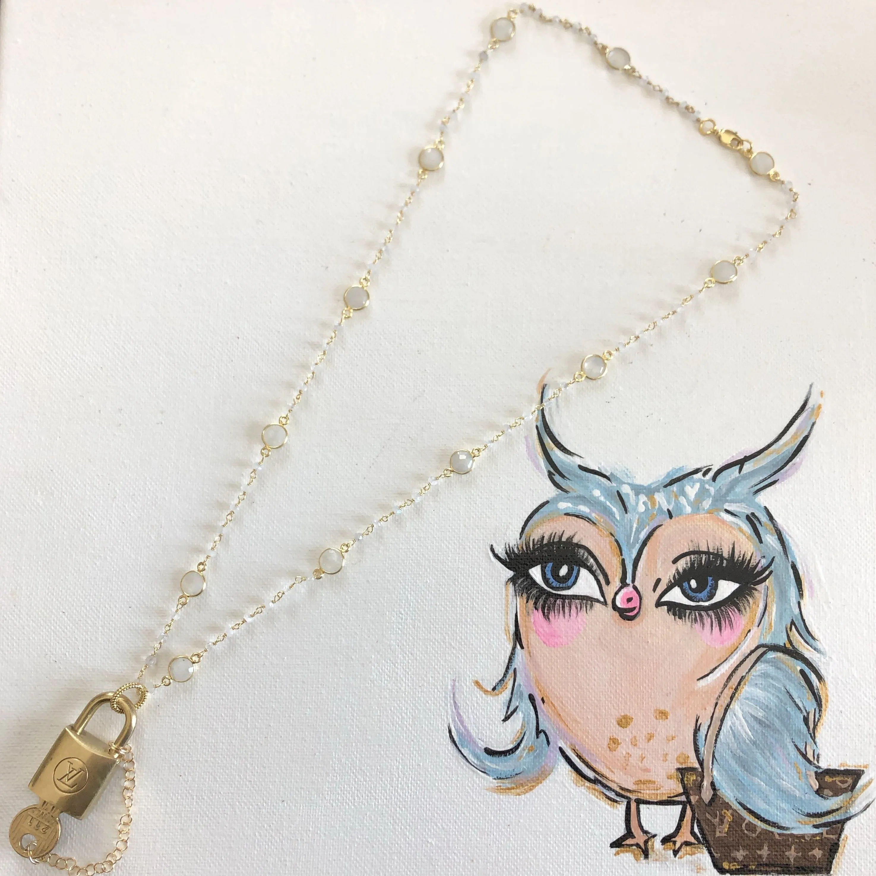 Key to My Heart Brass Padlock on Moonstone Chain