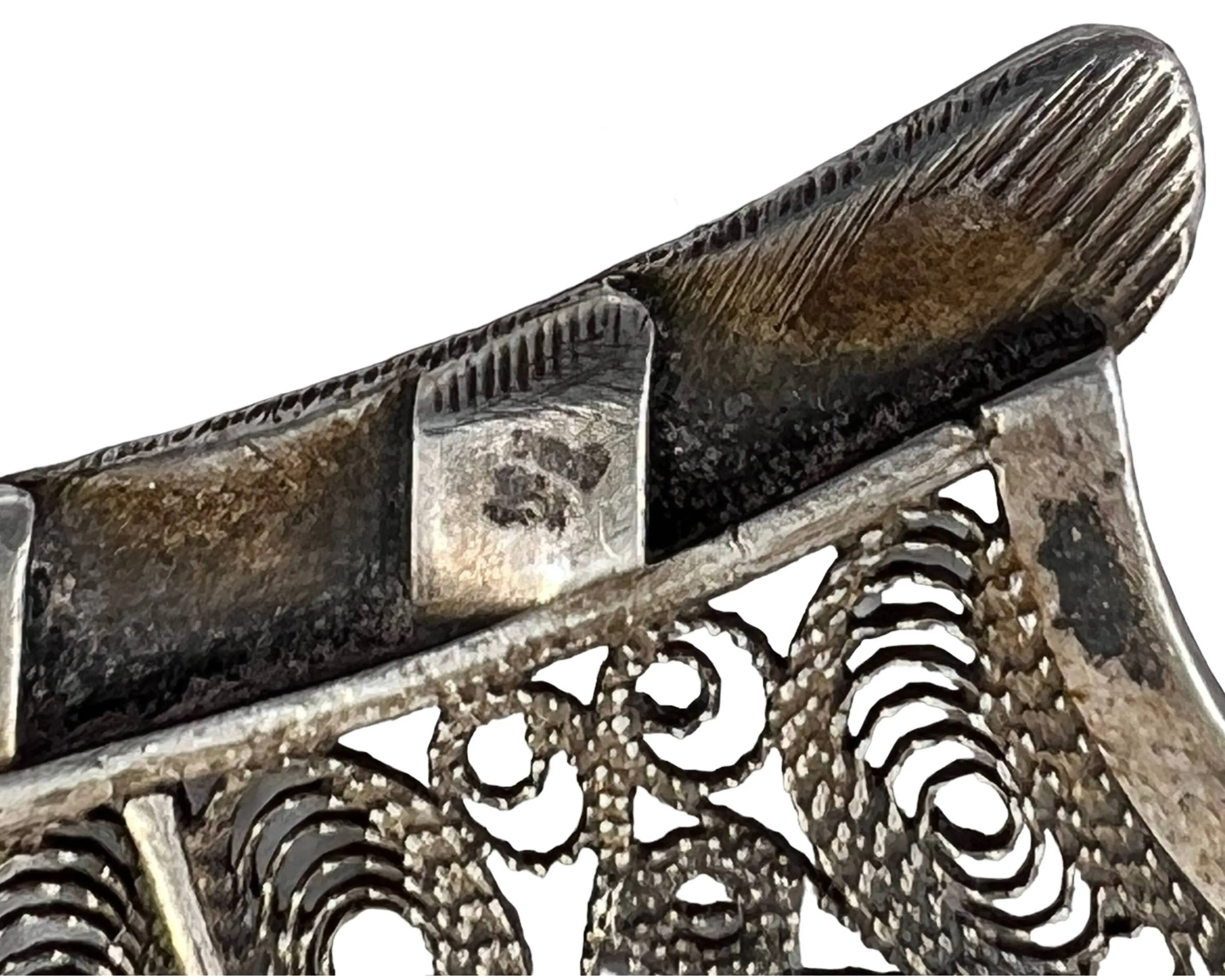 Large Vintage Silver Filigree Brooch w Abalone Drops Egyptian North African 4.13 - VFG