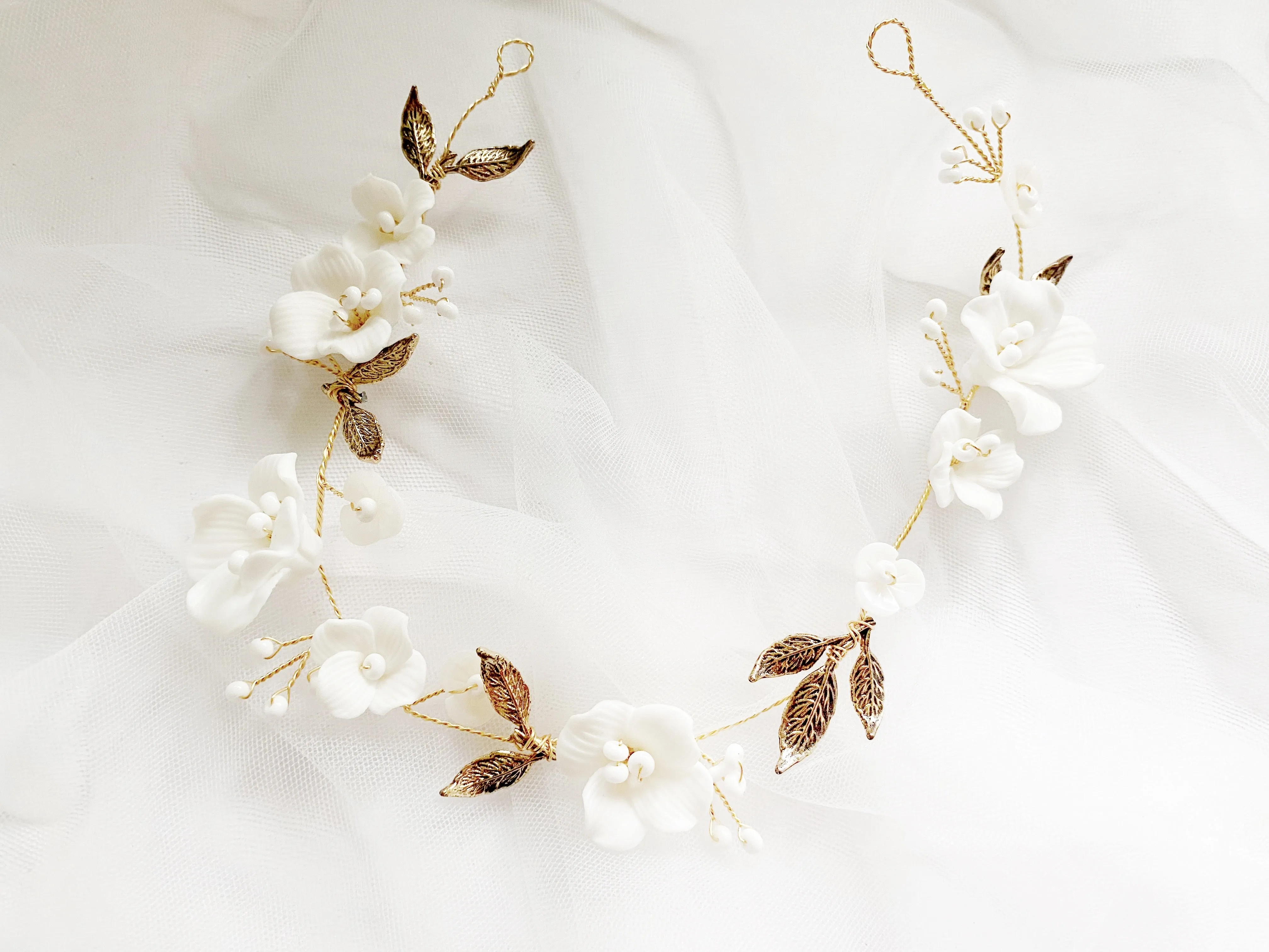 Liza Pearl Ceramic Flower Hair Vine