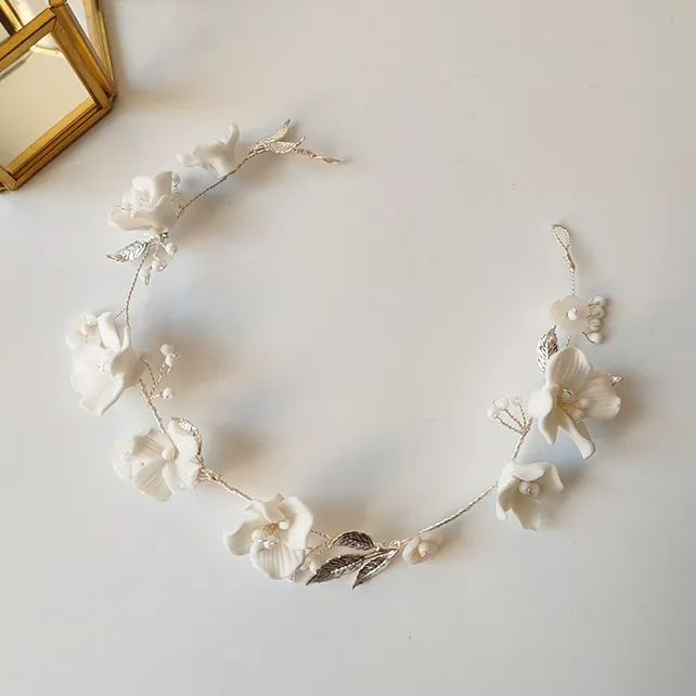 Liza Pearl Ceramic Flower Hair Vine