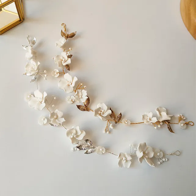 Liza Pearl Ceramic Flower Hair Vine