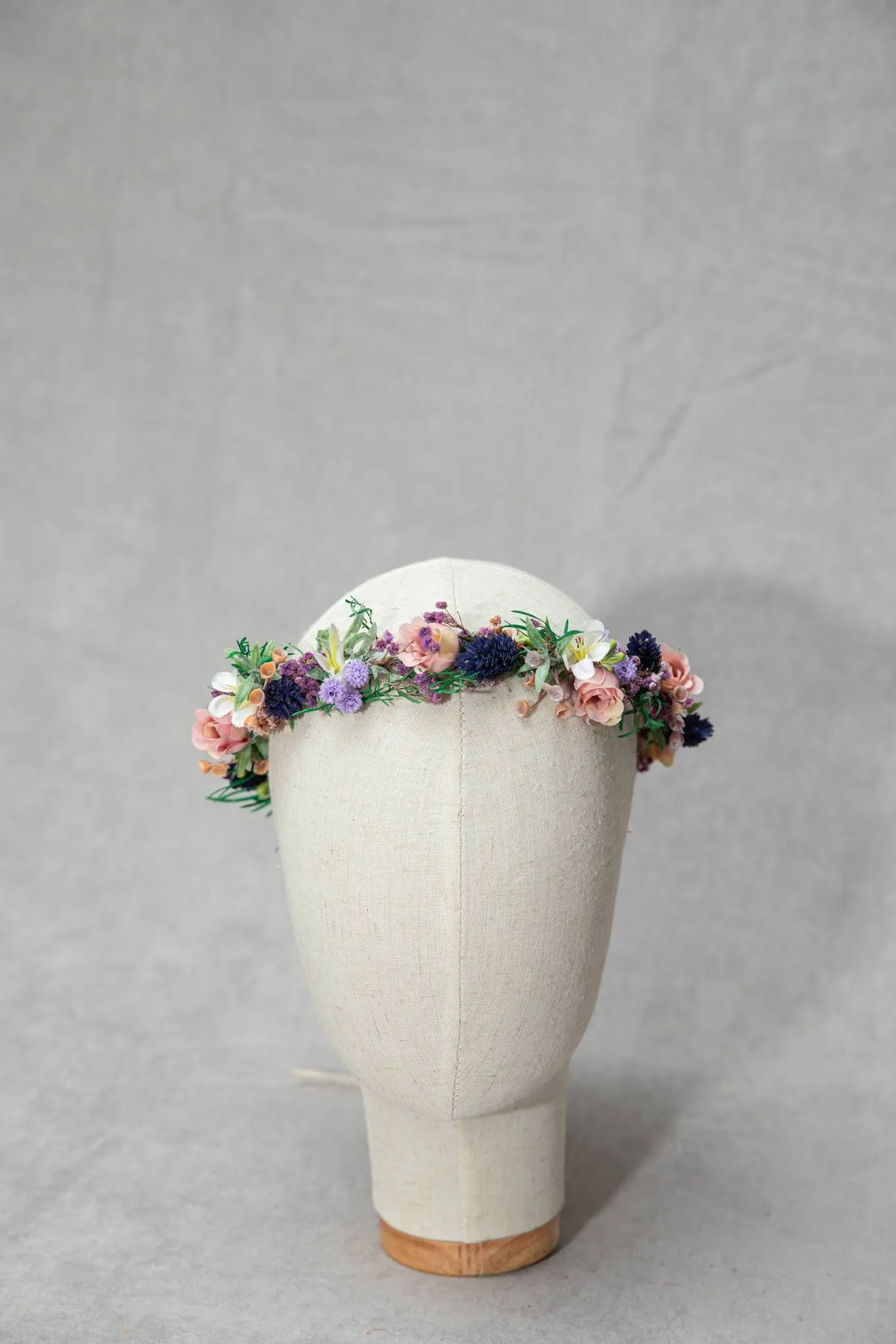 Meadow flower hair wreath Bridal flower crown with roses Hair flowers Bridal hairstyle inspo Navy and peach flower hair wreath Wildflowers