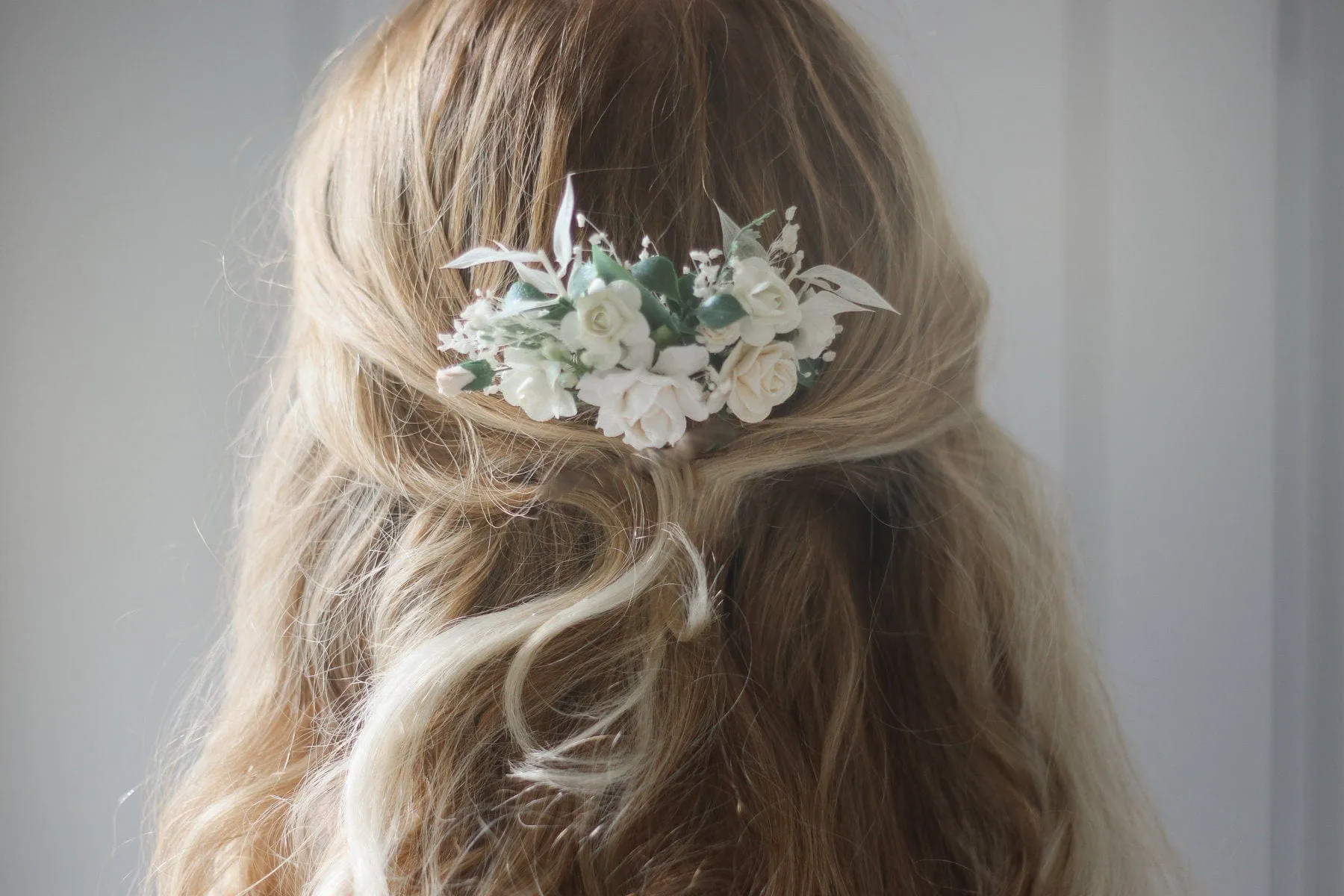 Off White, Cream Mulberry Paper Rose Wedding Comb, Bridal Hair Comb