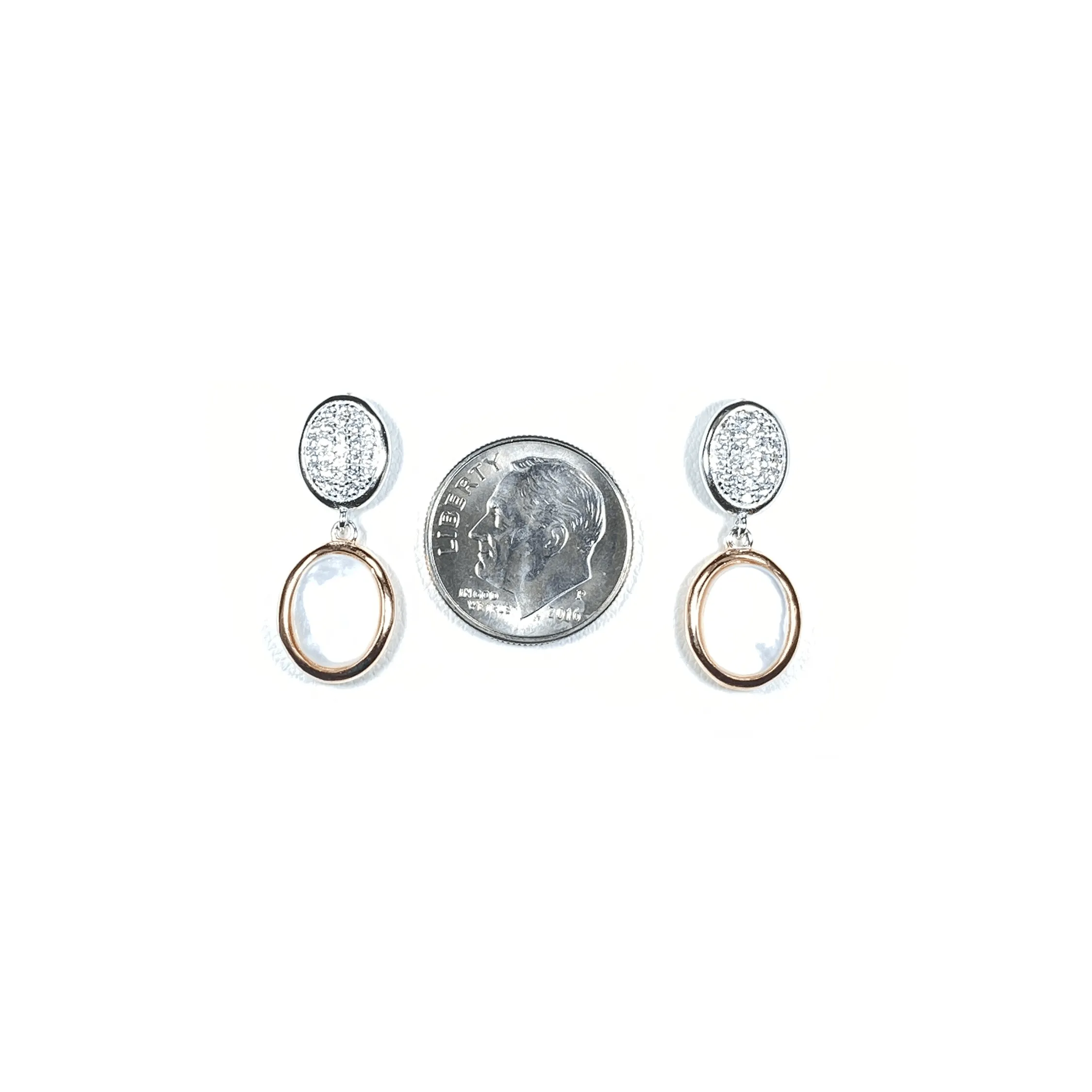 Oval Earrings With Micro Pave' And Mother Of Pearl