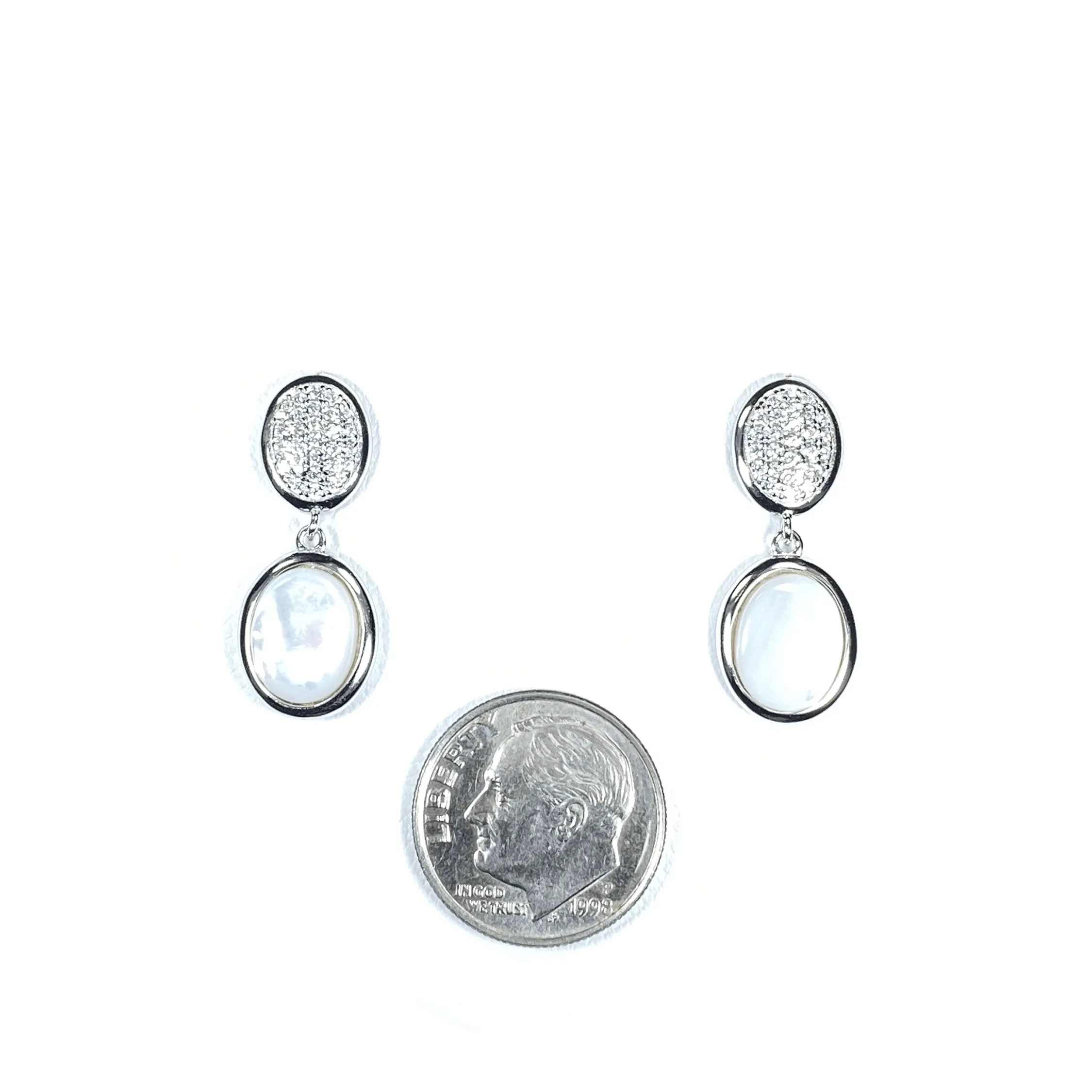 Oval Earrings With Micro Pave' And Mother Of Pearl