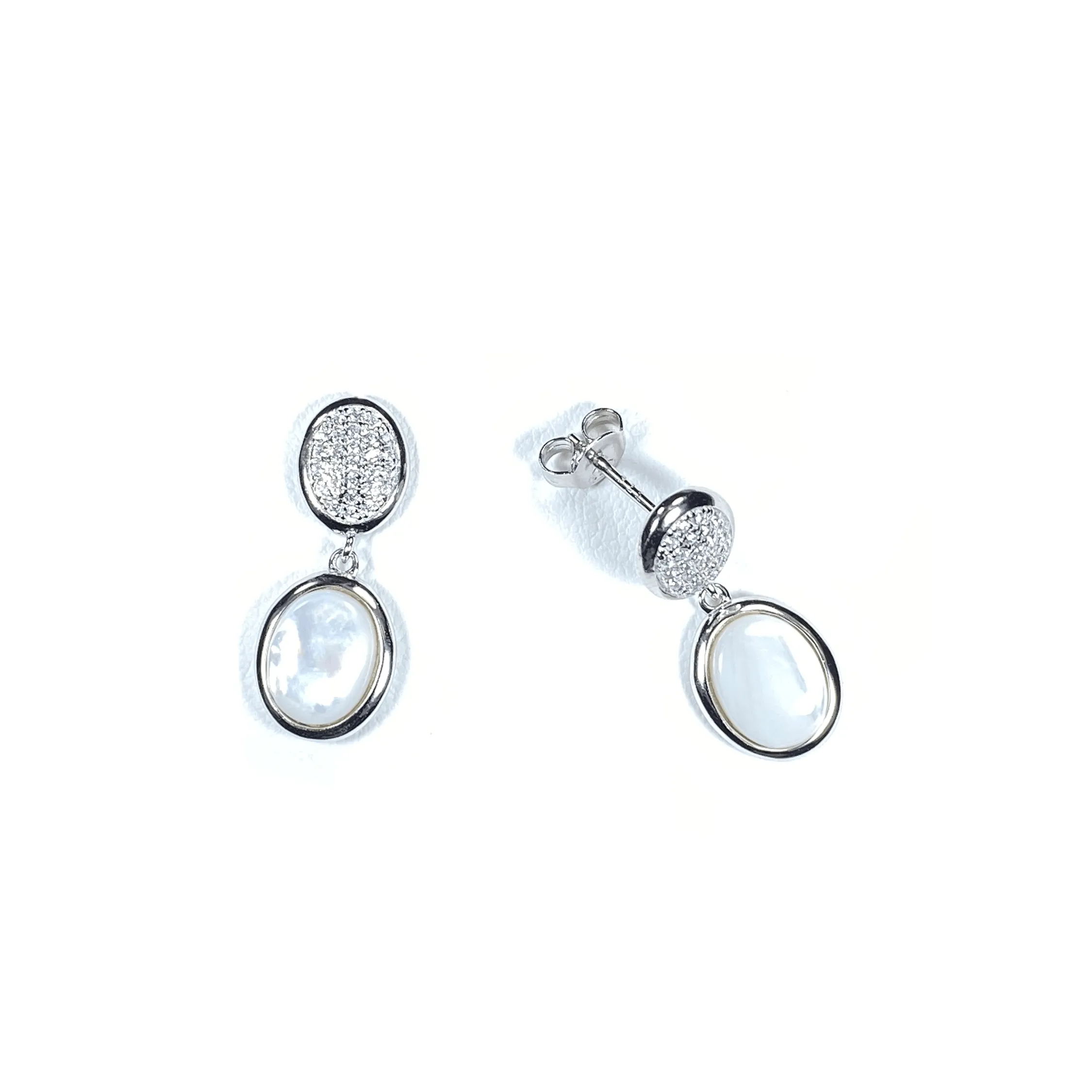 Oval Earrings With Micro Pave' And Mother Of Pearl
