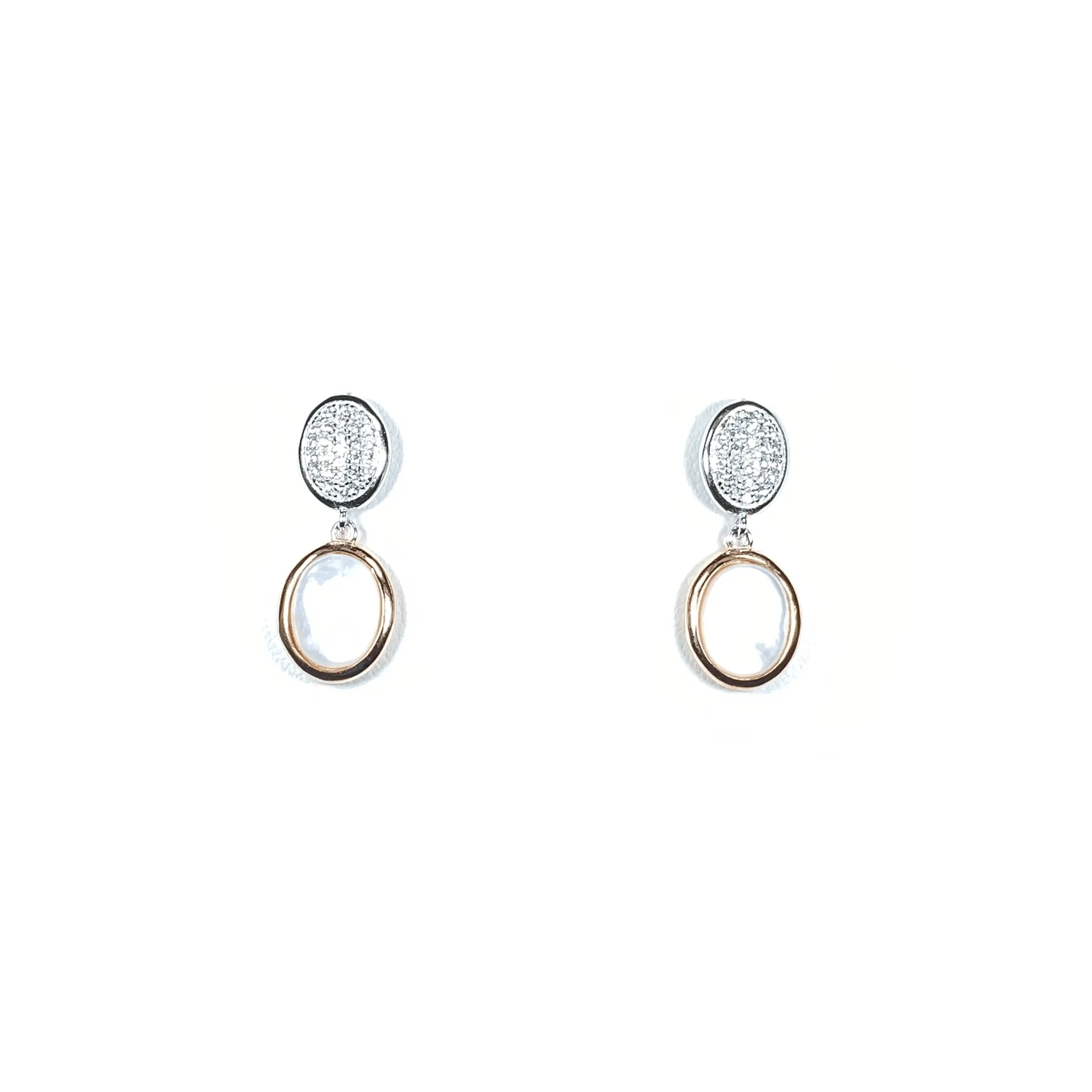 Oval Earrings With Micro Pave' And Mother Of Pearl
