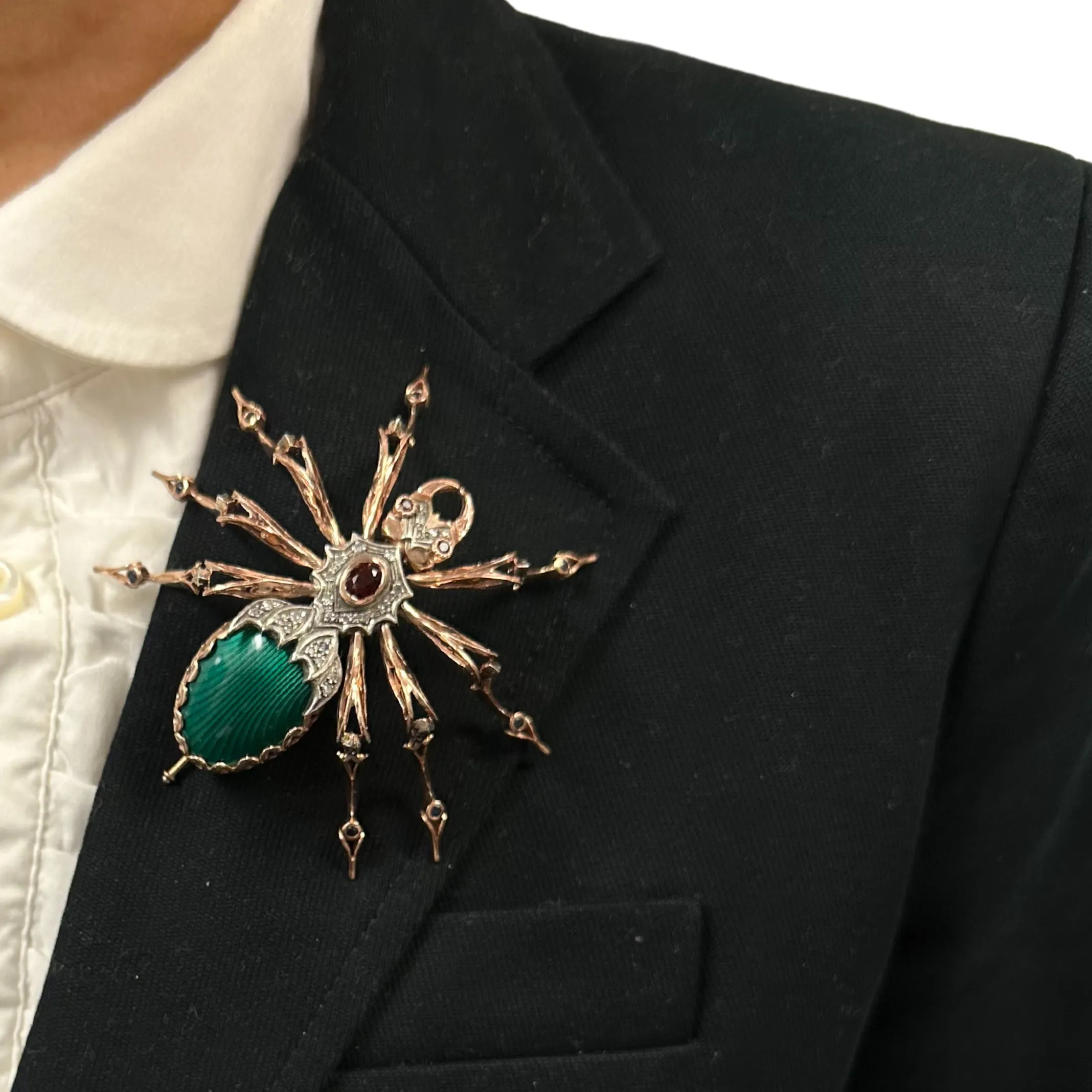 Reproduction Russian Gold Guilloche Enamel Spider Brooch circa 1980-1990