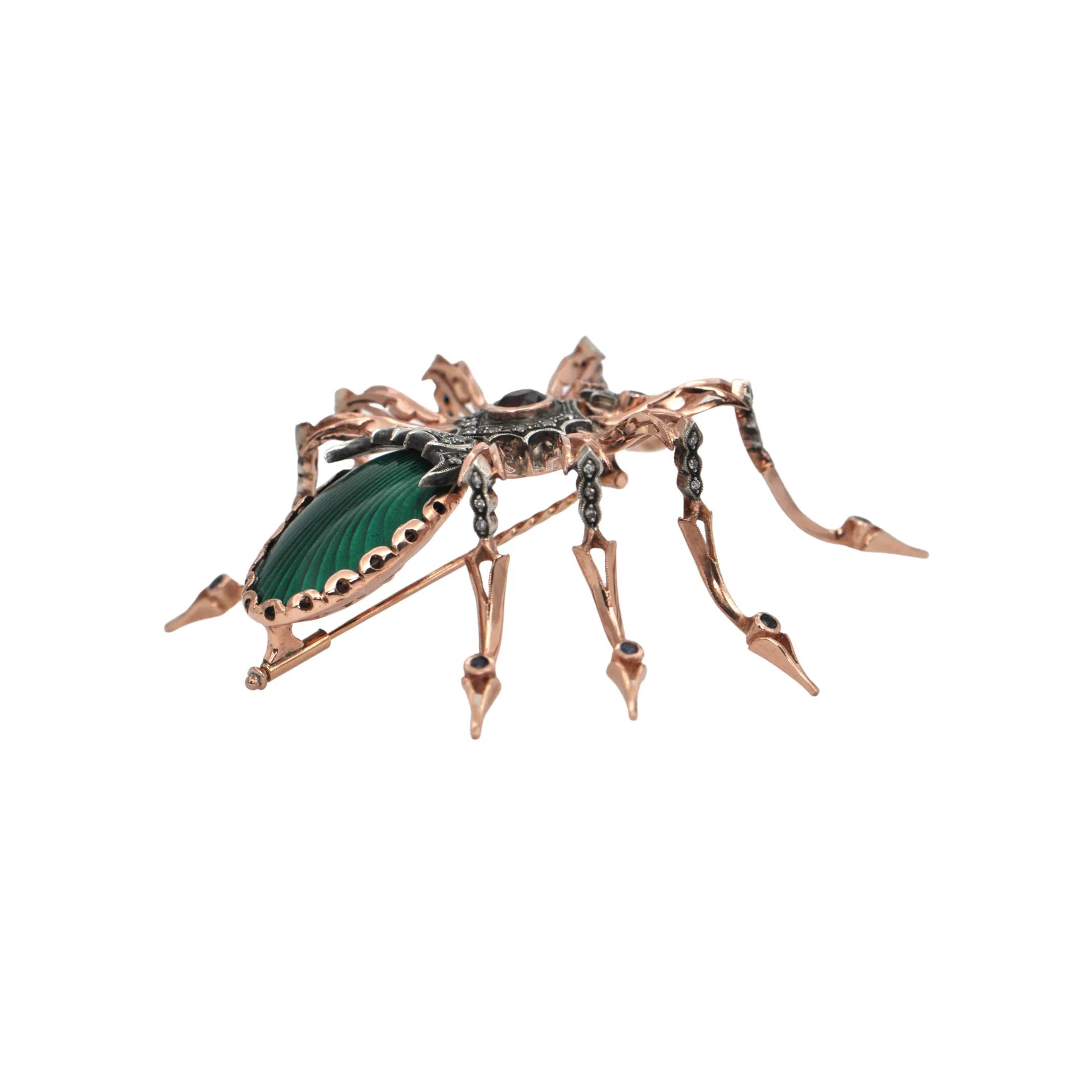 Reproduction Russian Gold Guilloche Enamel Spider Brooch circa 1980-1990