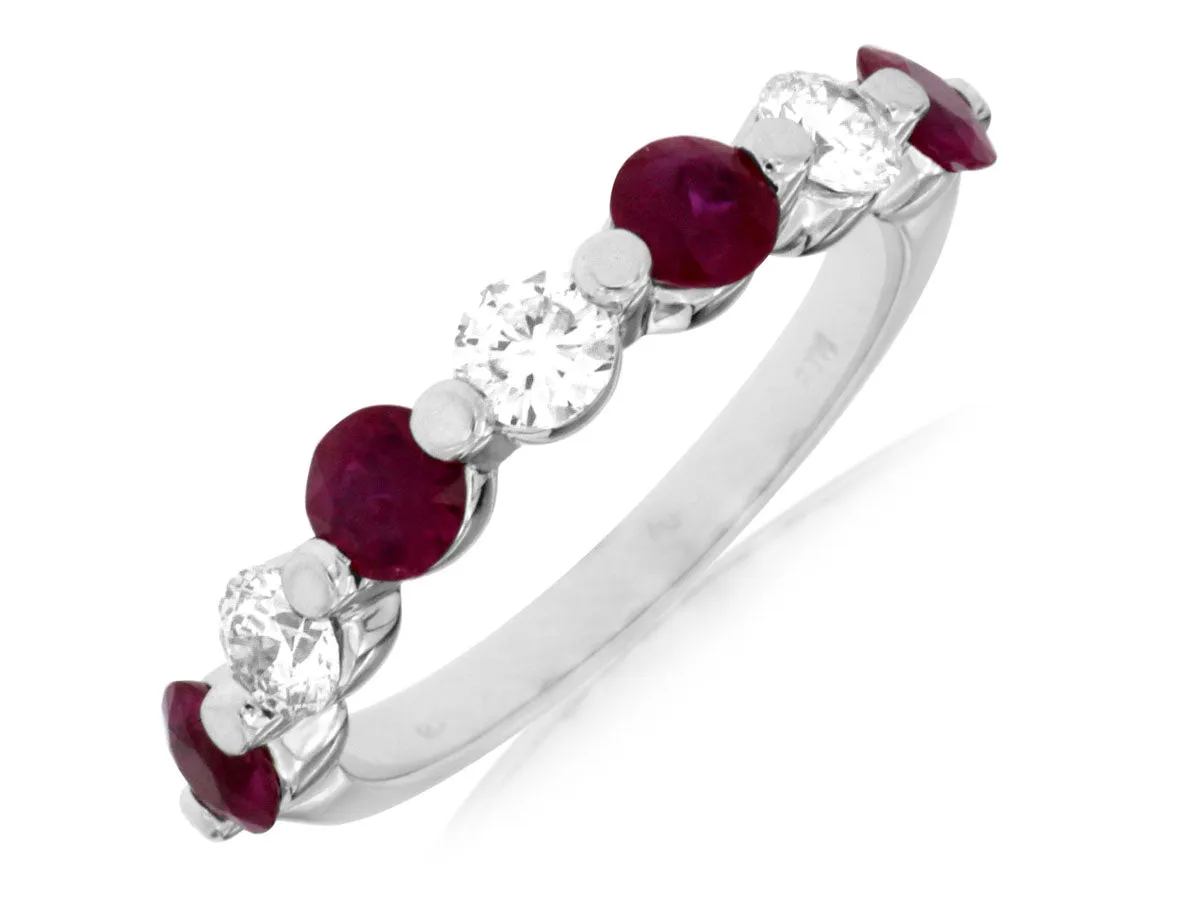 Ruby and Diamond White Gold Stackable Ring