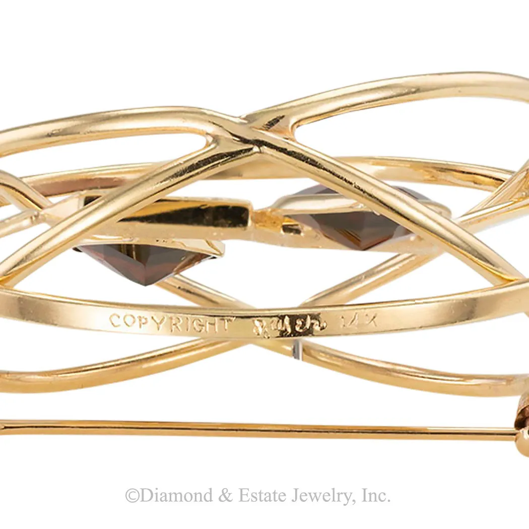 Ruser Garnet Diamond Yellow Gold Dice Brooch