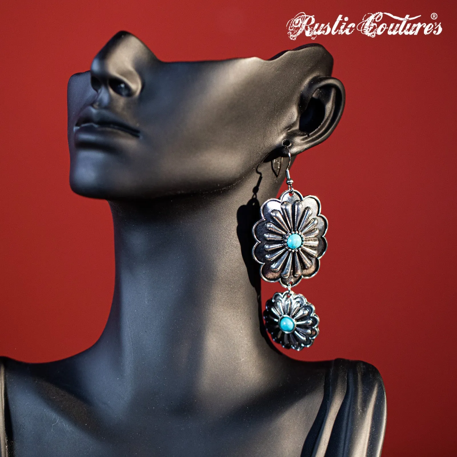 Rustic Couture's Navajo Silver Concho with Natural Stone Dangling Earring
