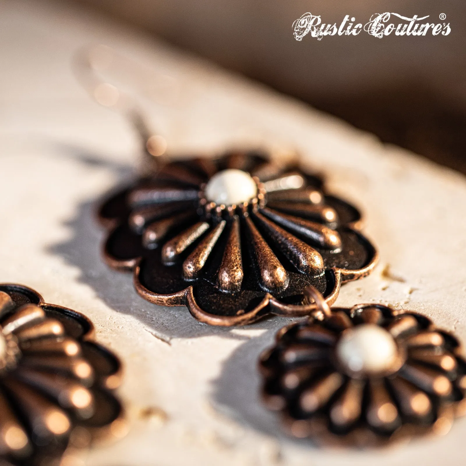 Rustic Couture's Navajo Silver Concho with Natural Stone Dangling Earring