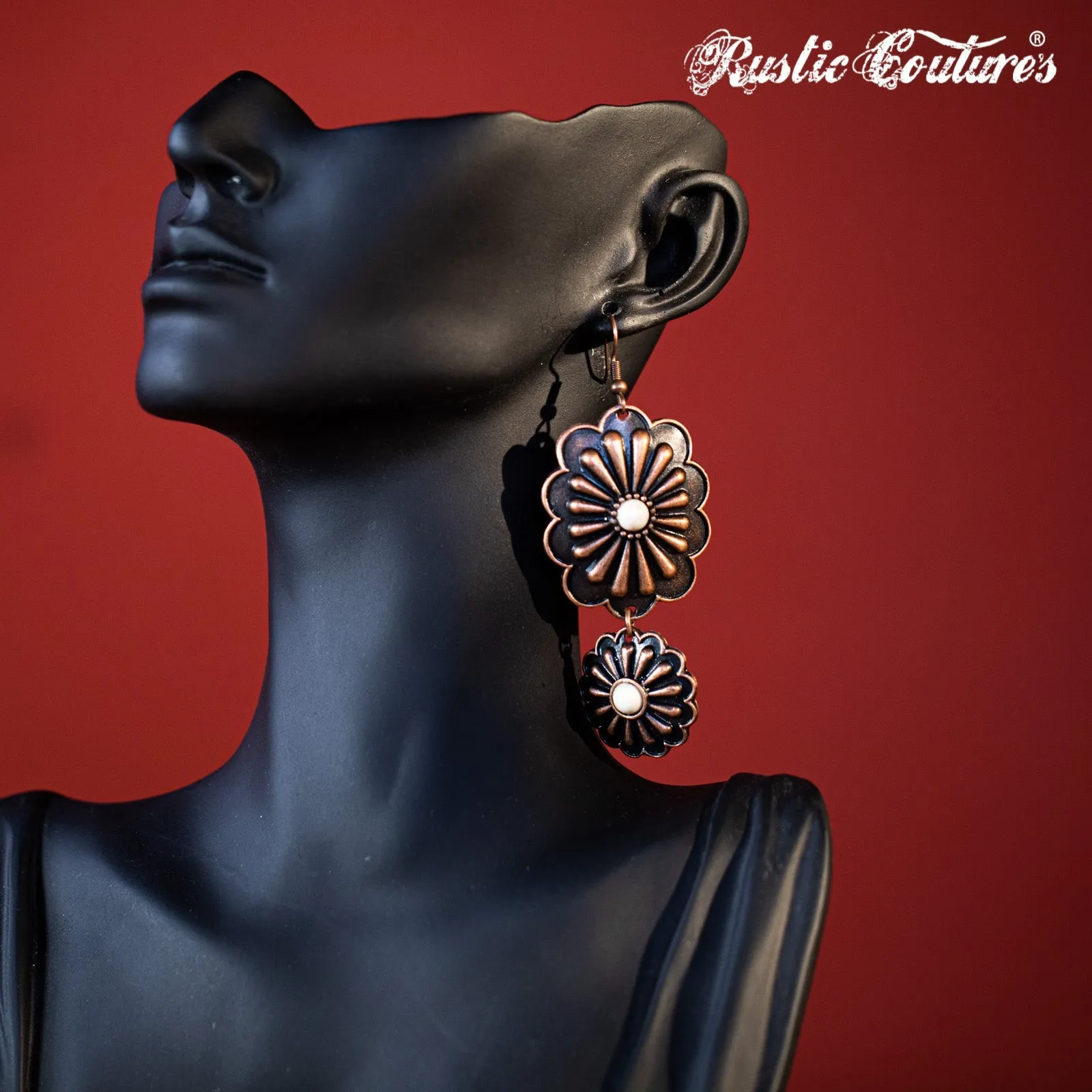 Rustic Couture's Navajo Silver Concho with Natural Stone Dangling Earring