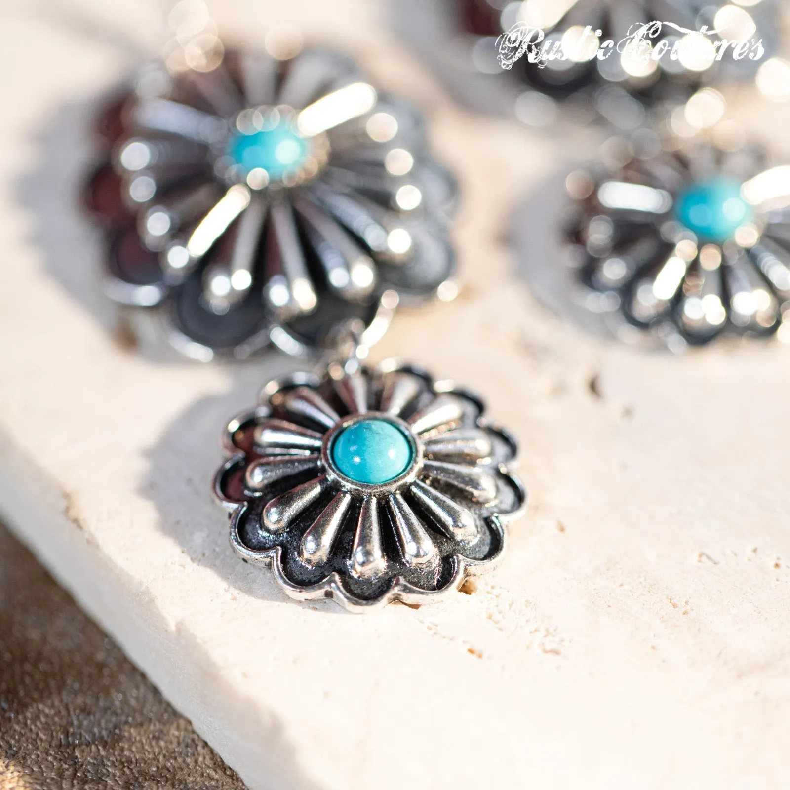 Rustic Couture's Navajo Silver Concho with Natural Stone Dangling Earring
