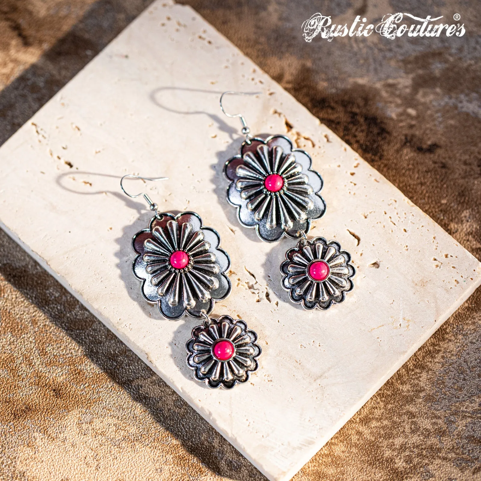 Rustic Couture's Navajo Silver Concho with Natural Stone Dangling Earring