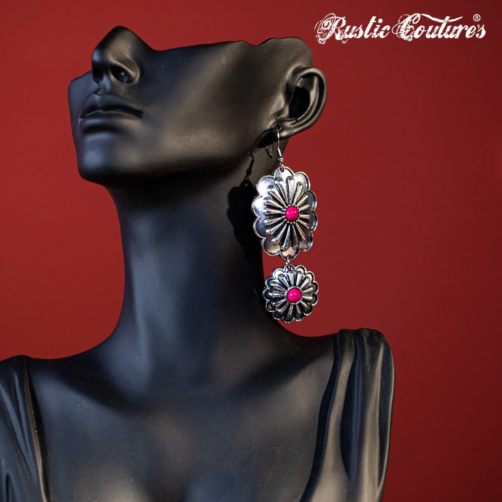 Rustic Couture's Navajo Silver Concho with Natural Stone Dangling Earring