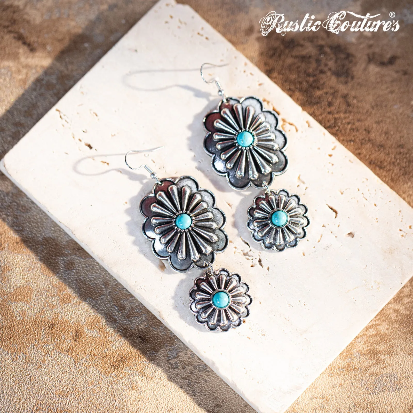 Rustic Couture's Navajo Silver Concho with Natural Stone Dangling Earring