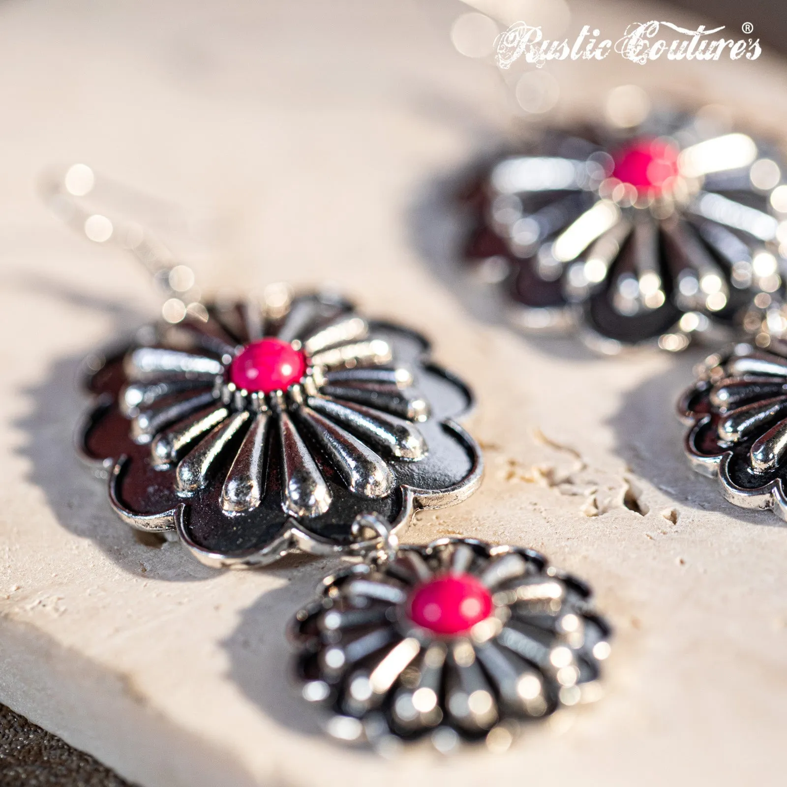 Rustic Couture's Navajo Silver Concho with Natural Stone Dangling Earring