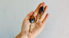Squash Blossom Amber & Sterling Silver Earrings. 1212