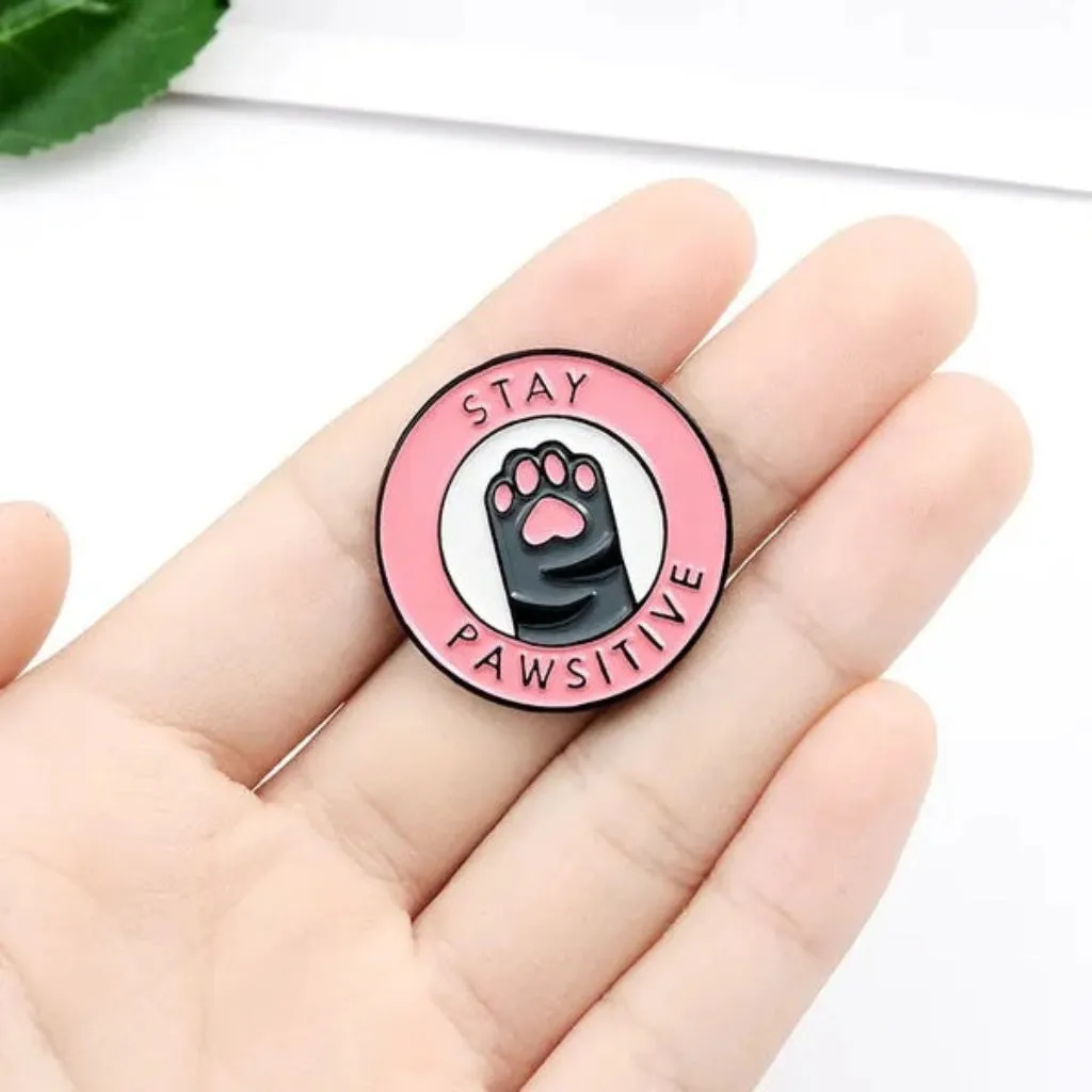 Stay Pawsitive Cat Enamel Lapel Pin