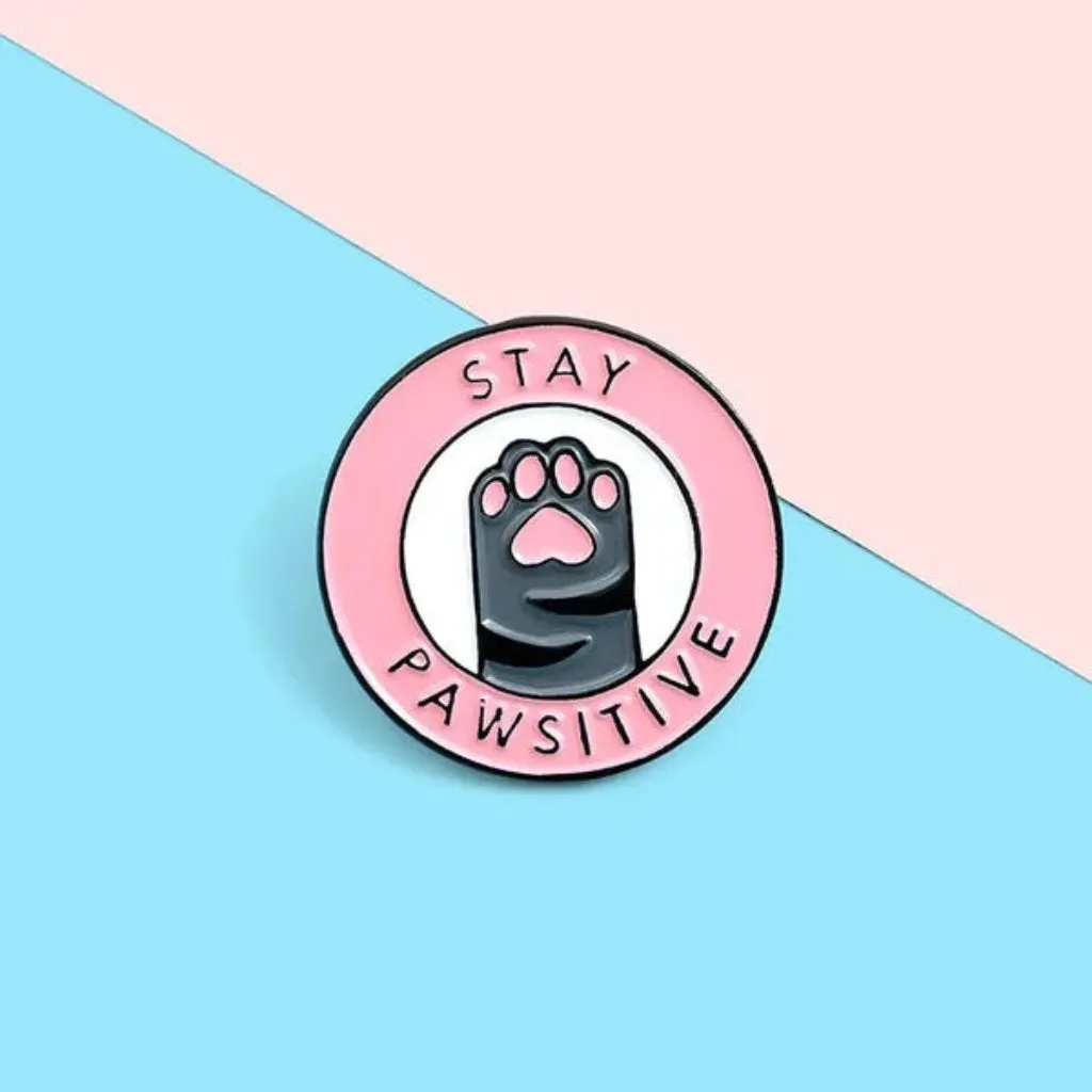 Stay Pawsitive Cat Enamel Lapel Pin