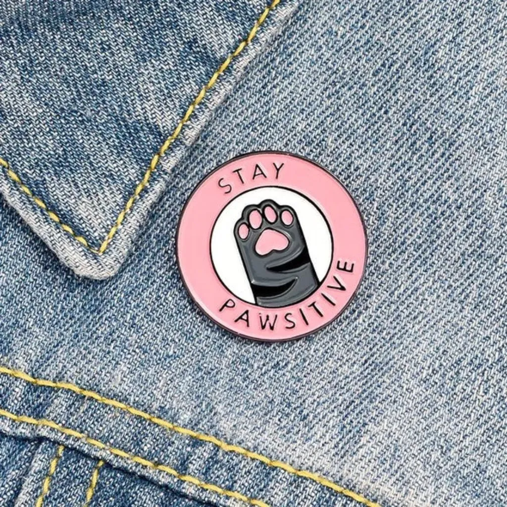 Stay Pawsitive Cat Enamel Lapel Pin