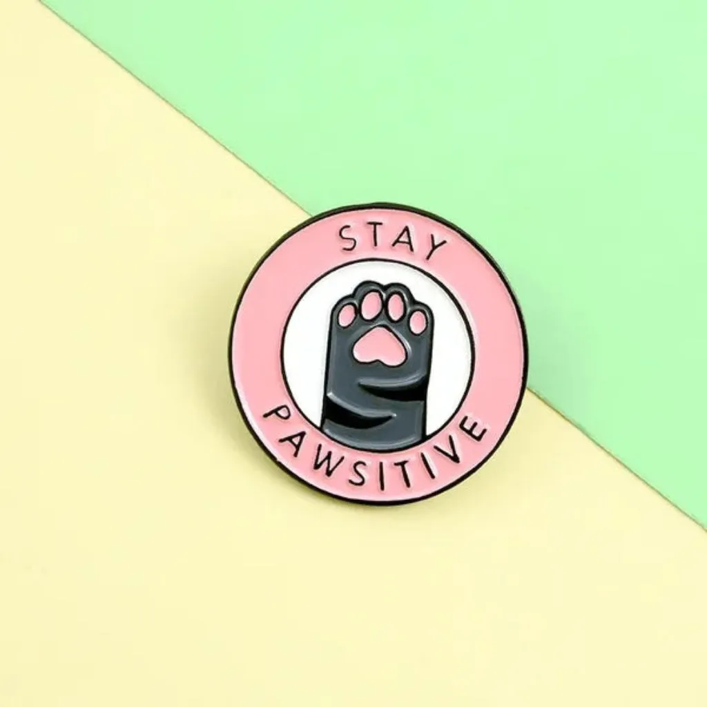 Stay Pawsitive Cat Enamel Lapel Pin