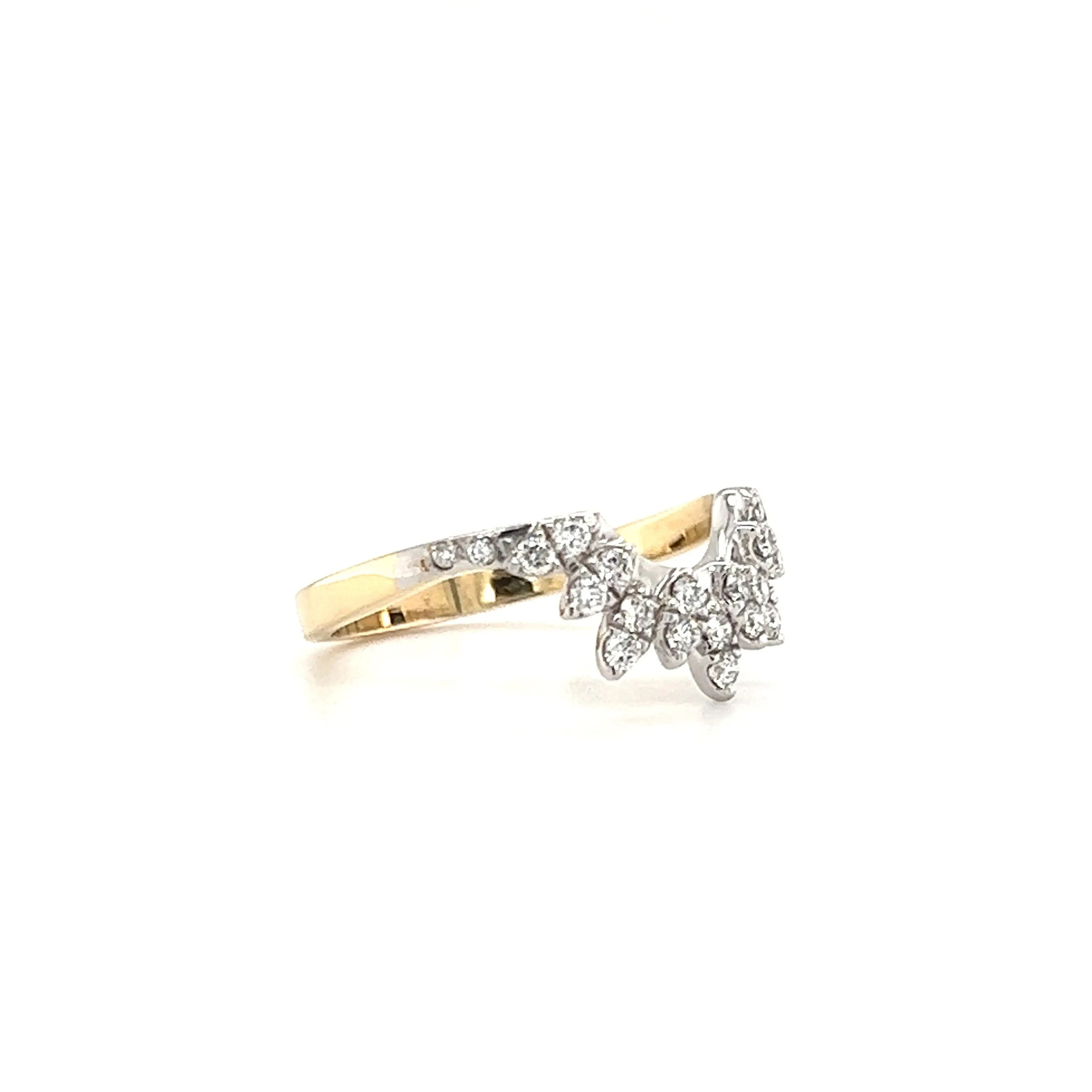 Sunburst Diamond Ring with Twenty-Two Diamonds in 14K Yellow and White Gold