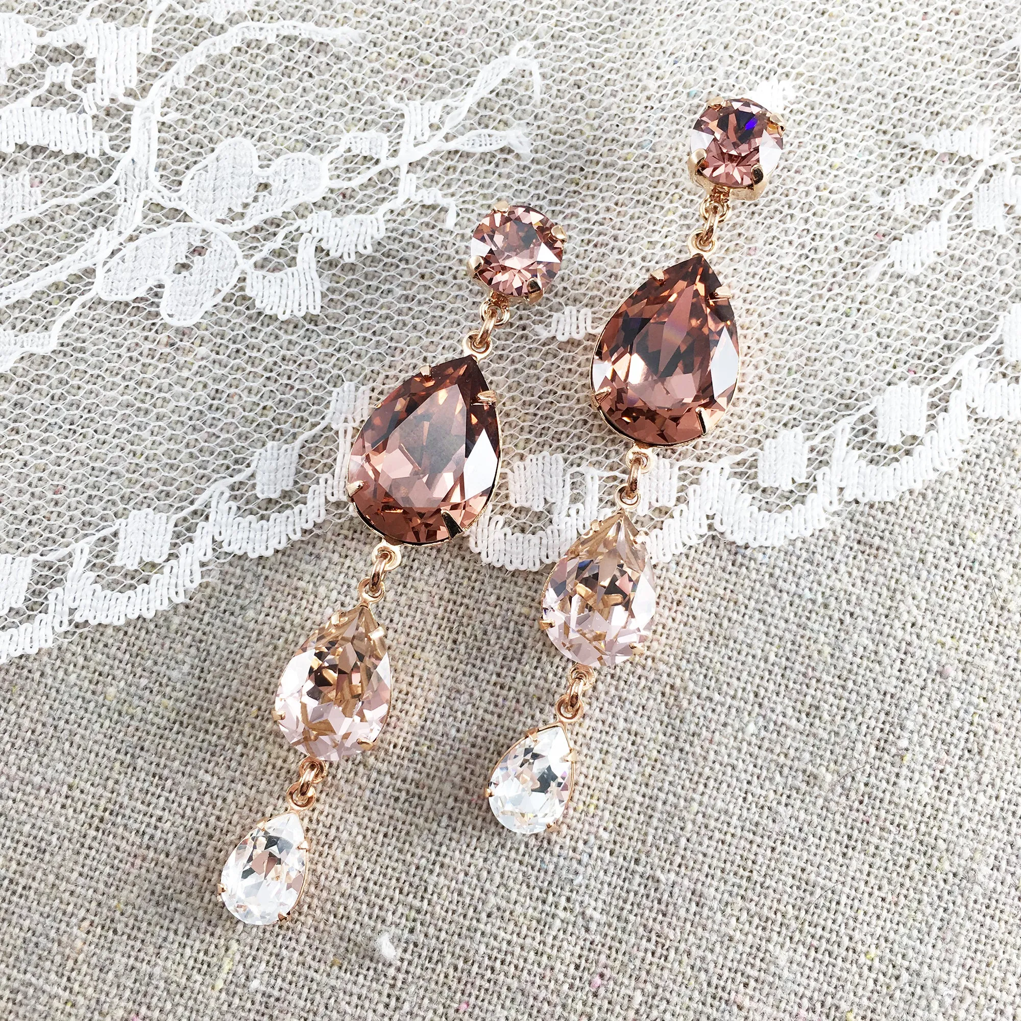 Triple Pear Extra Long Earrings • Blush Ombré