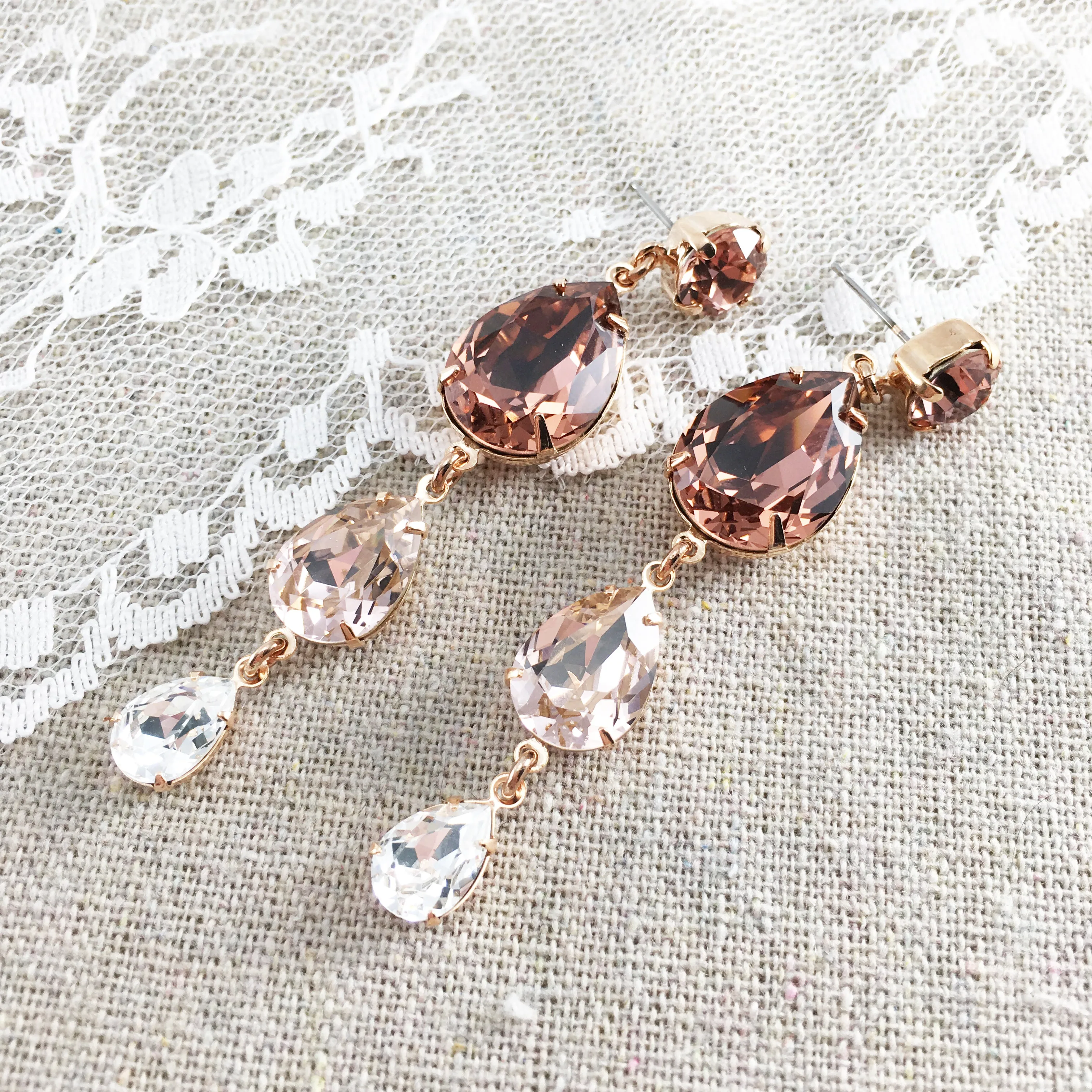 Triple Pear Extra Long Earrings • Blush Ombré