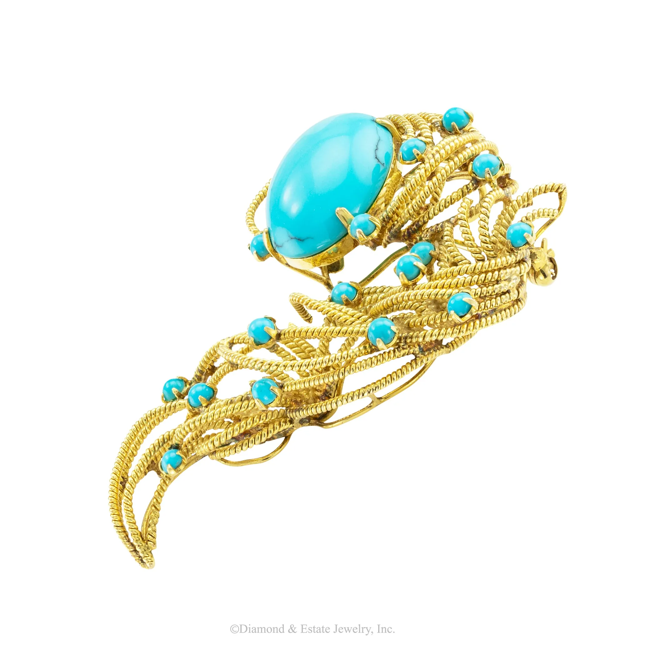 Turquoise Yellow Gold Brooch Pendant