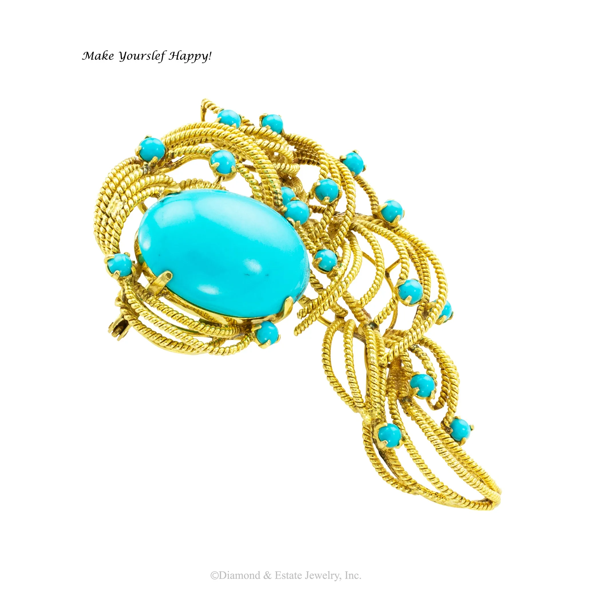 Turquoise Yellow Gold Brooch Pendant